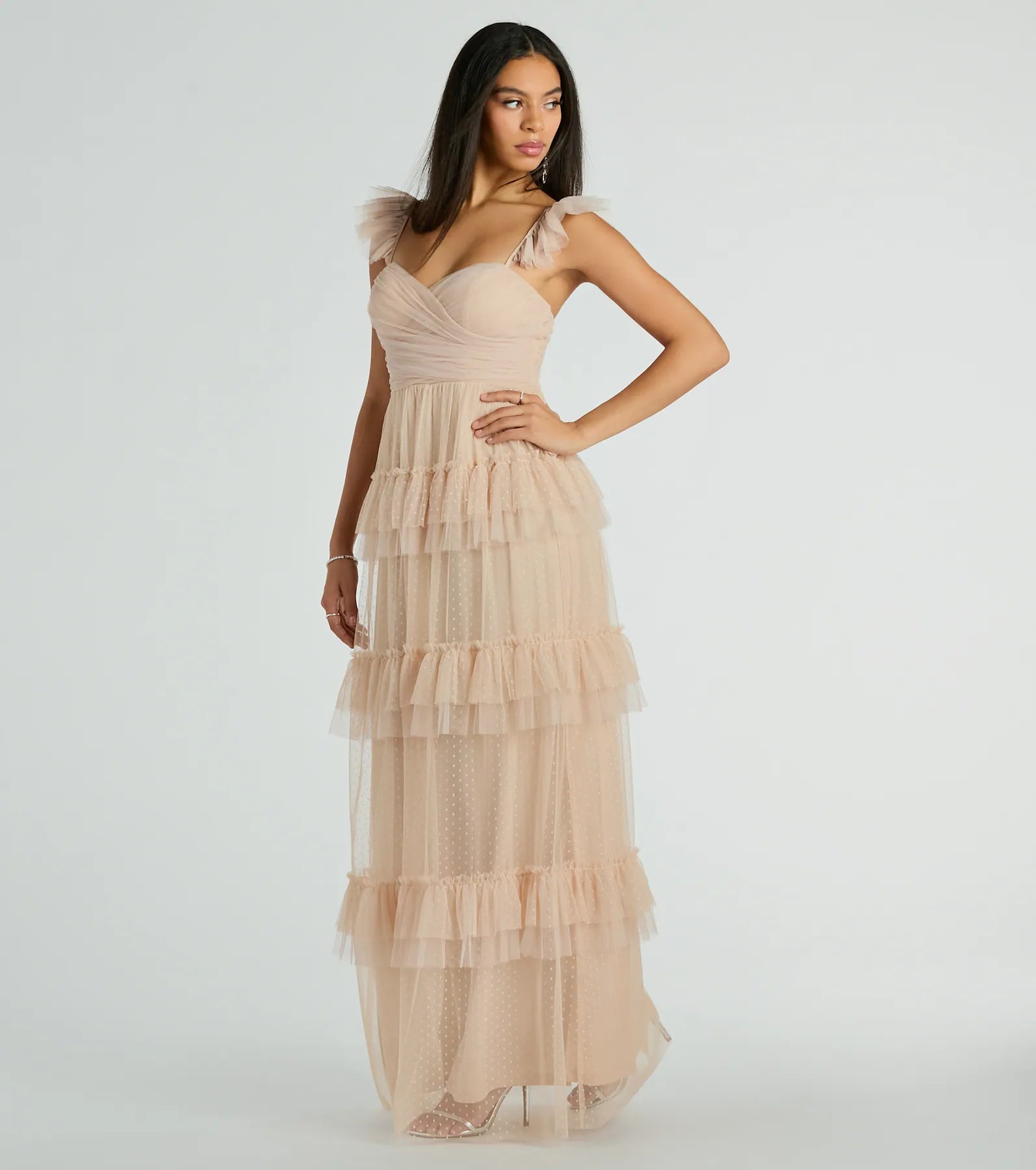 Gillian Sleeveless Ruffled A-Line Tulle Formal Dress