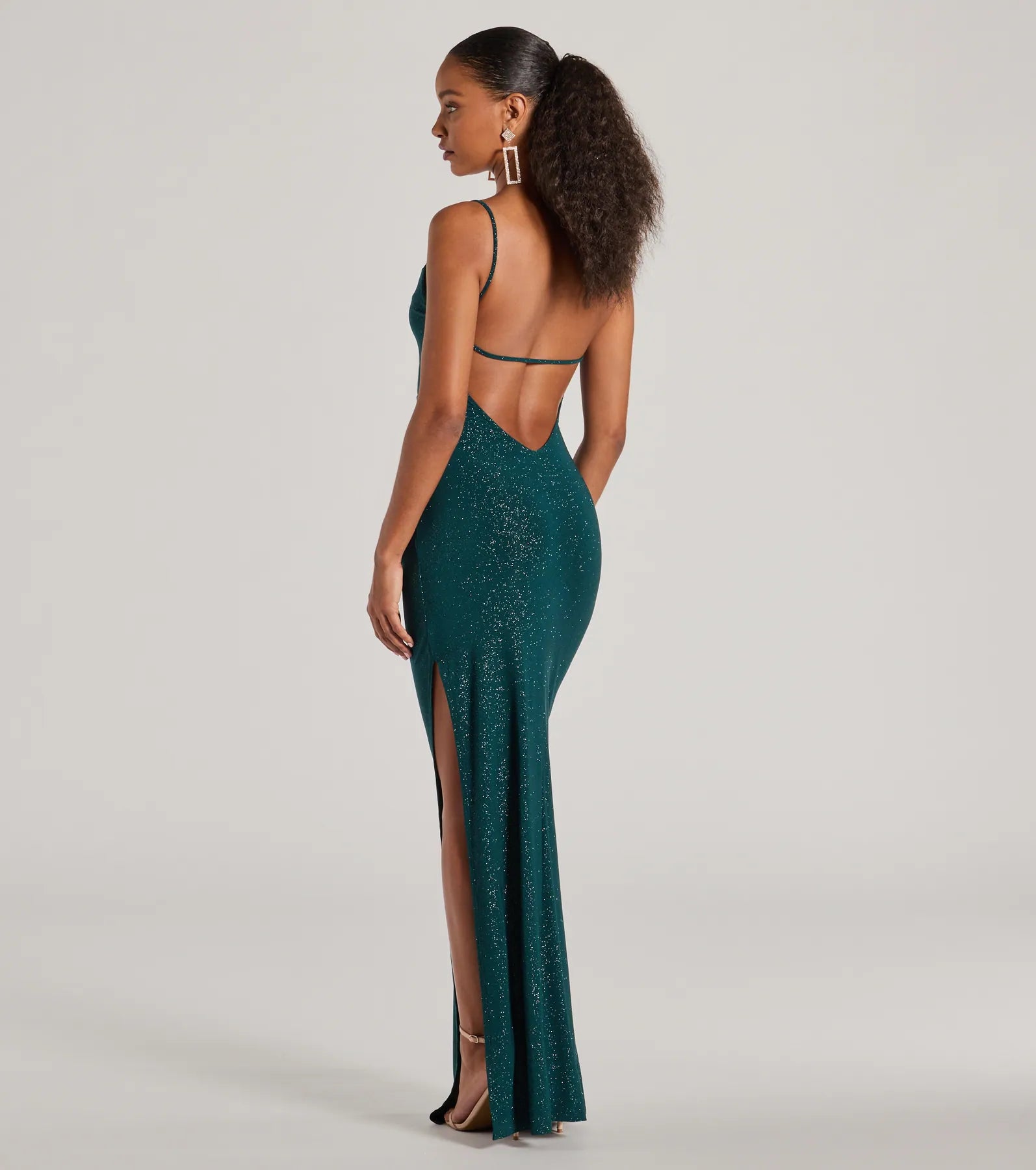 Kelly Cowl Neck Strappy Mermaid Glitter Formal Dress