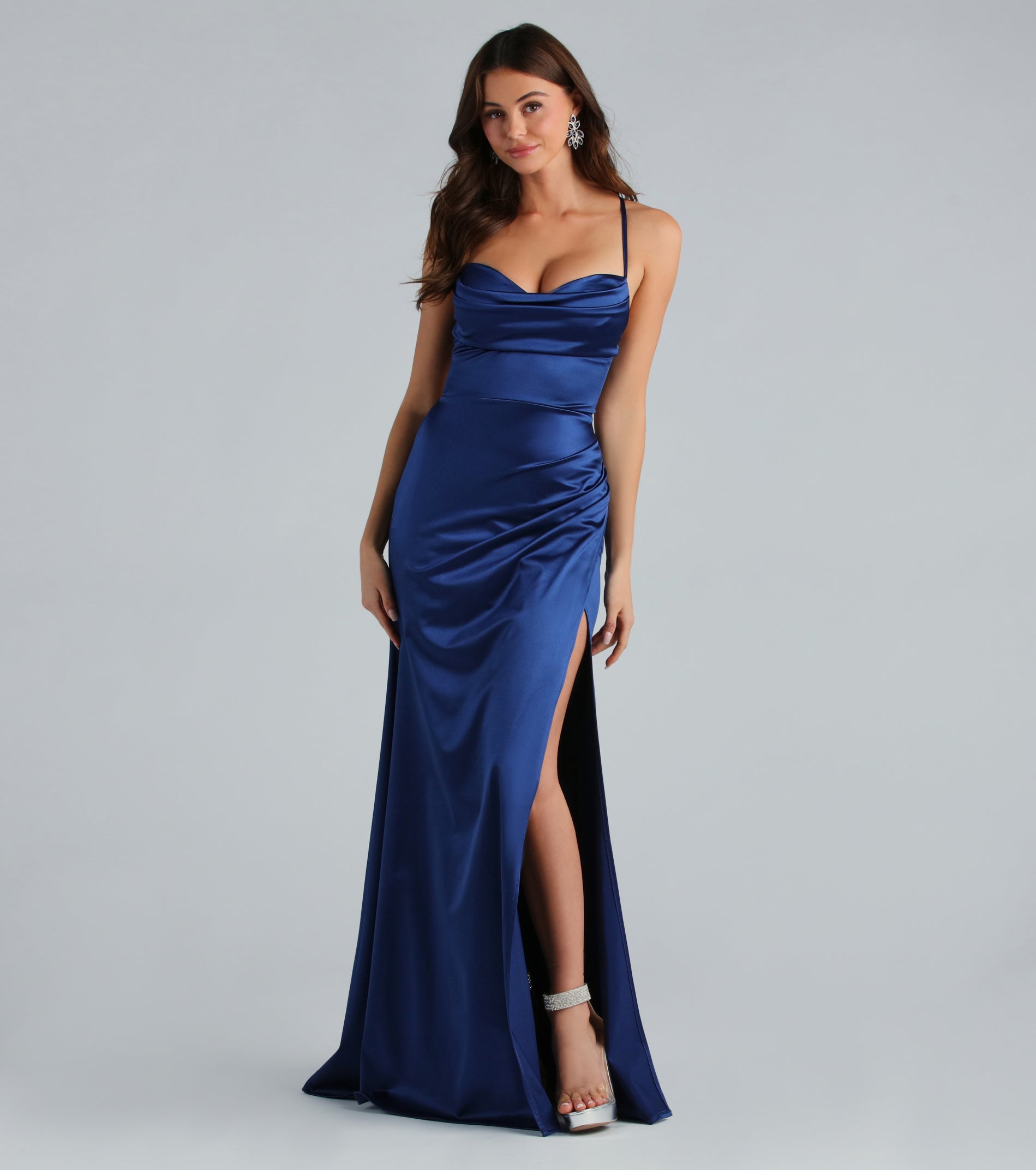 PLACEHOLDER - Melinda Formal Satin Lace-Up Mermaid Dress