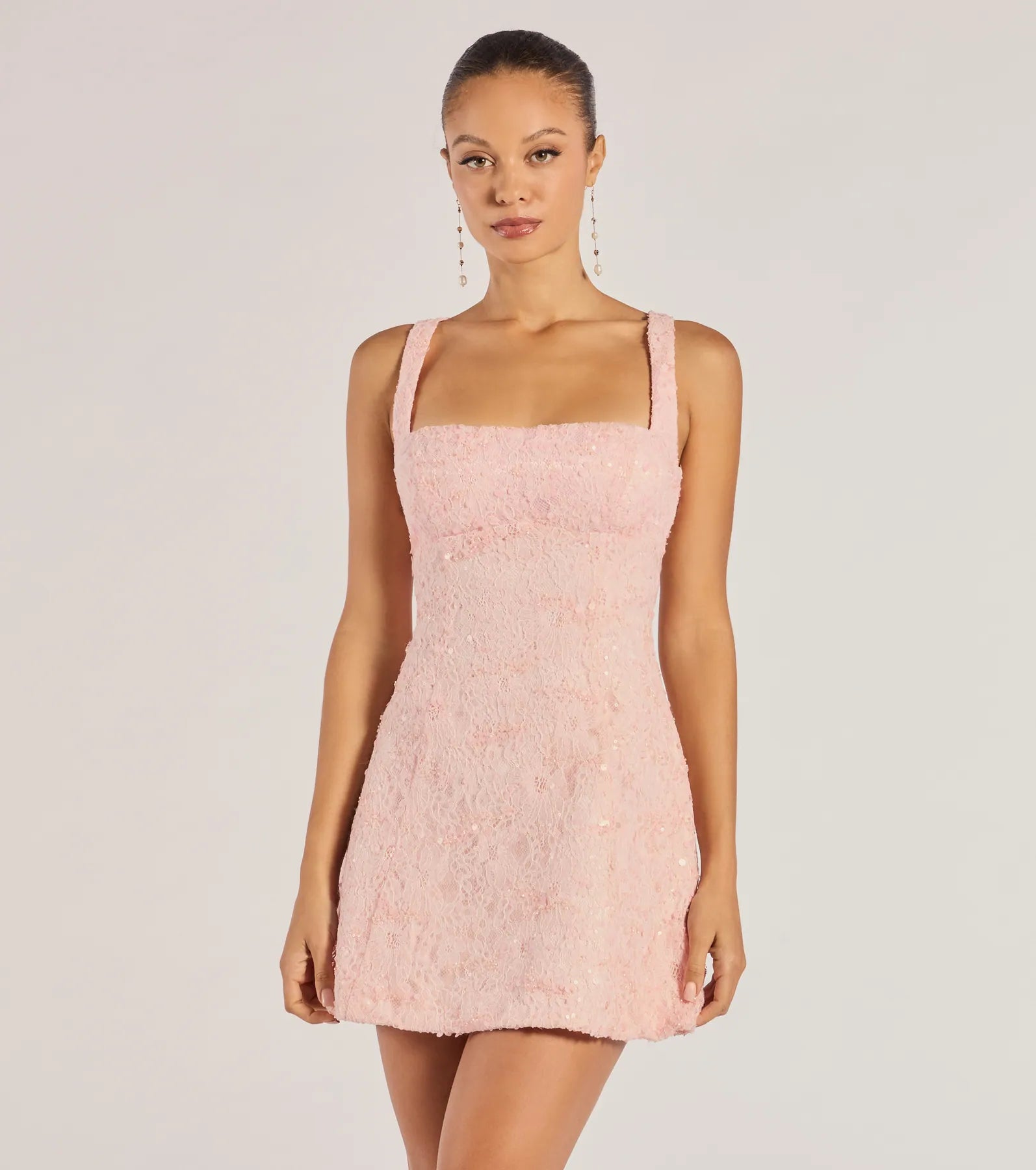 Clarice Sequin Beaded Lace A-Line Mini Dress