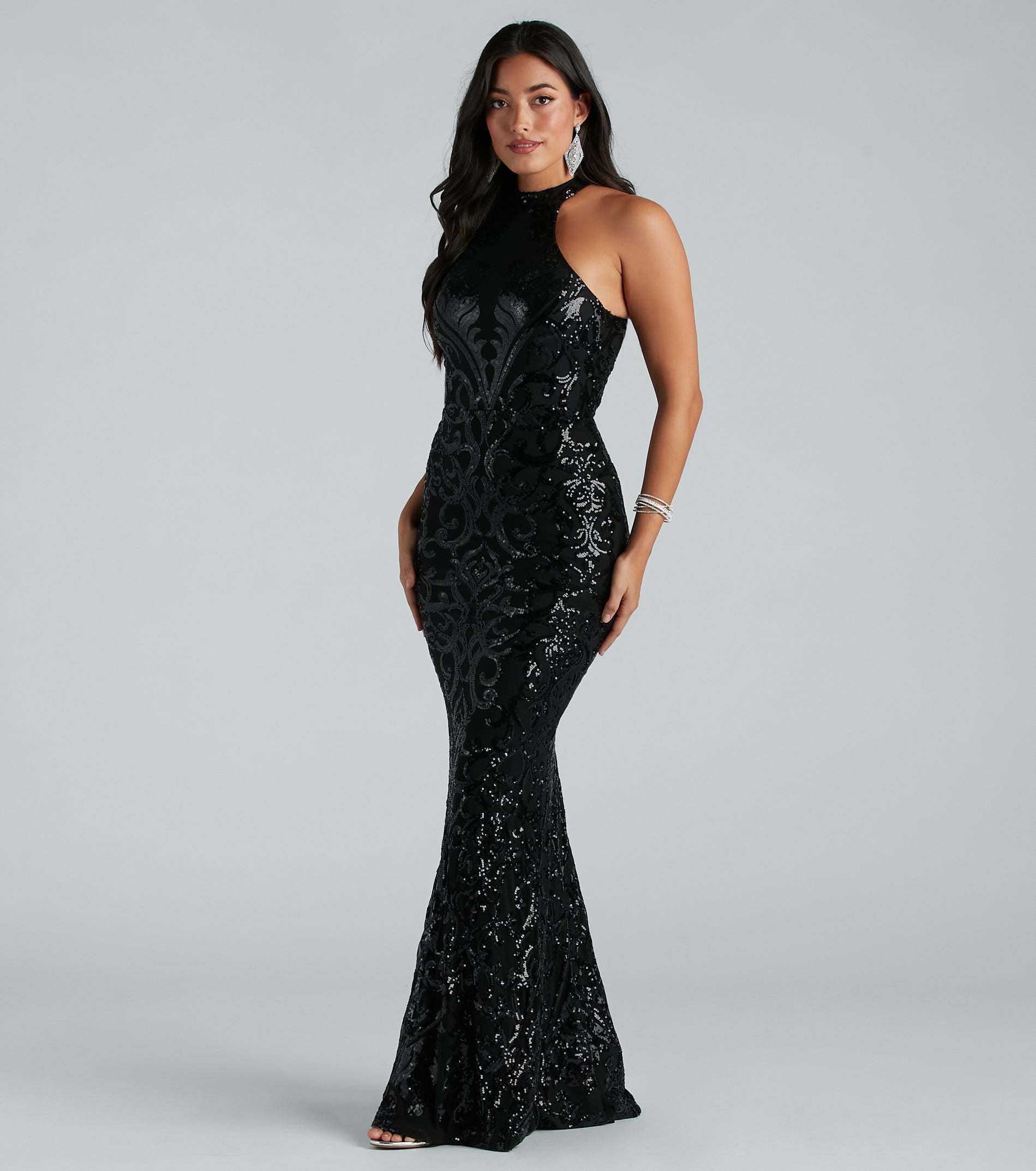 Sallie Formal Sequin Halter Mermaid Dress