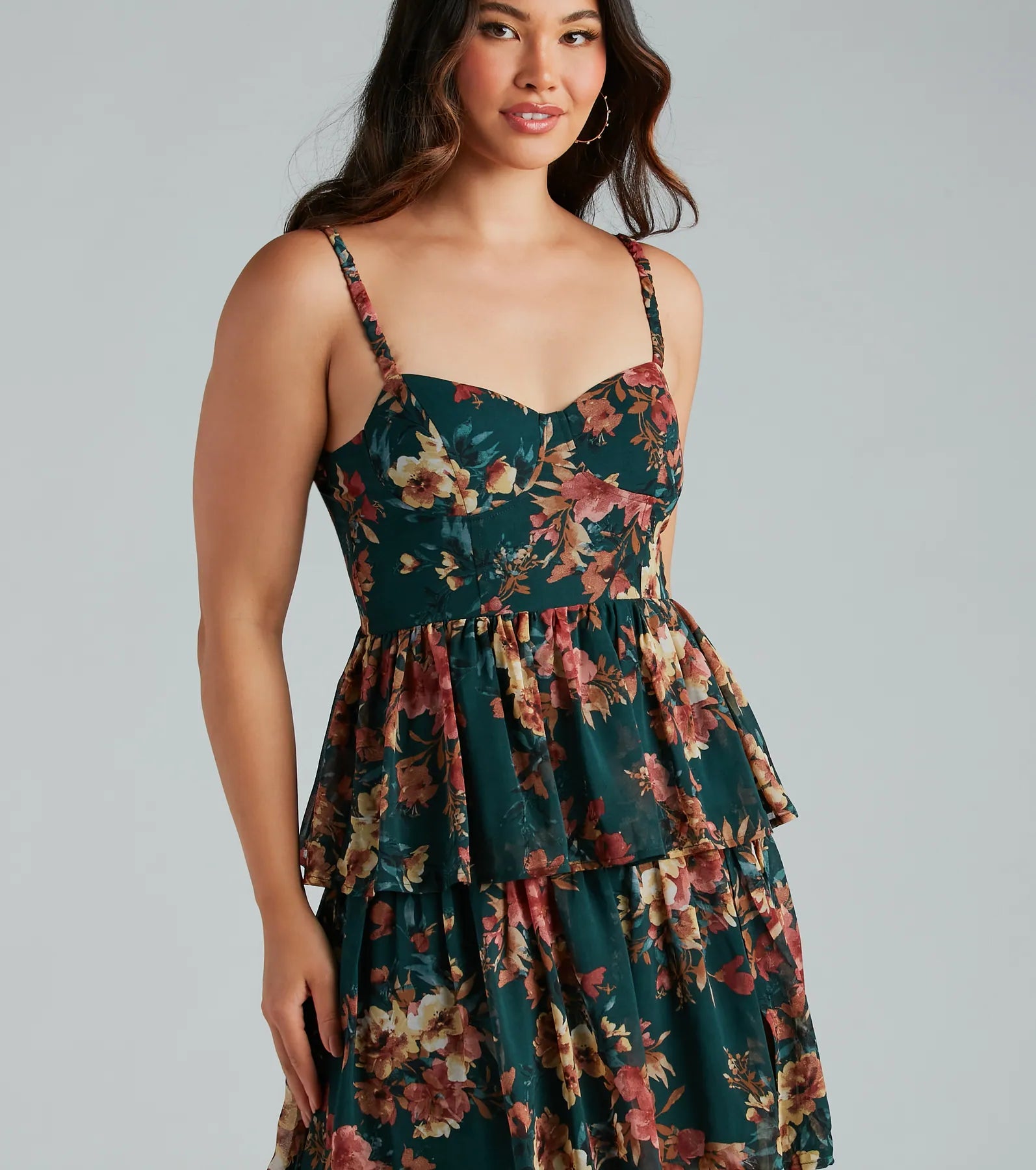 Rosie Formal Chiffon Floral Ruffled A-Line Dress