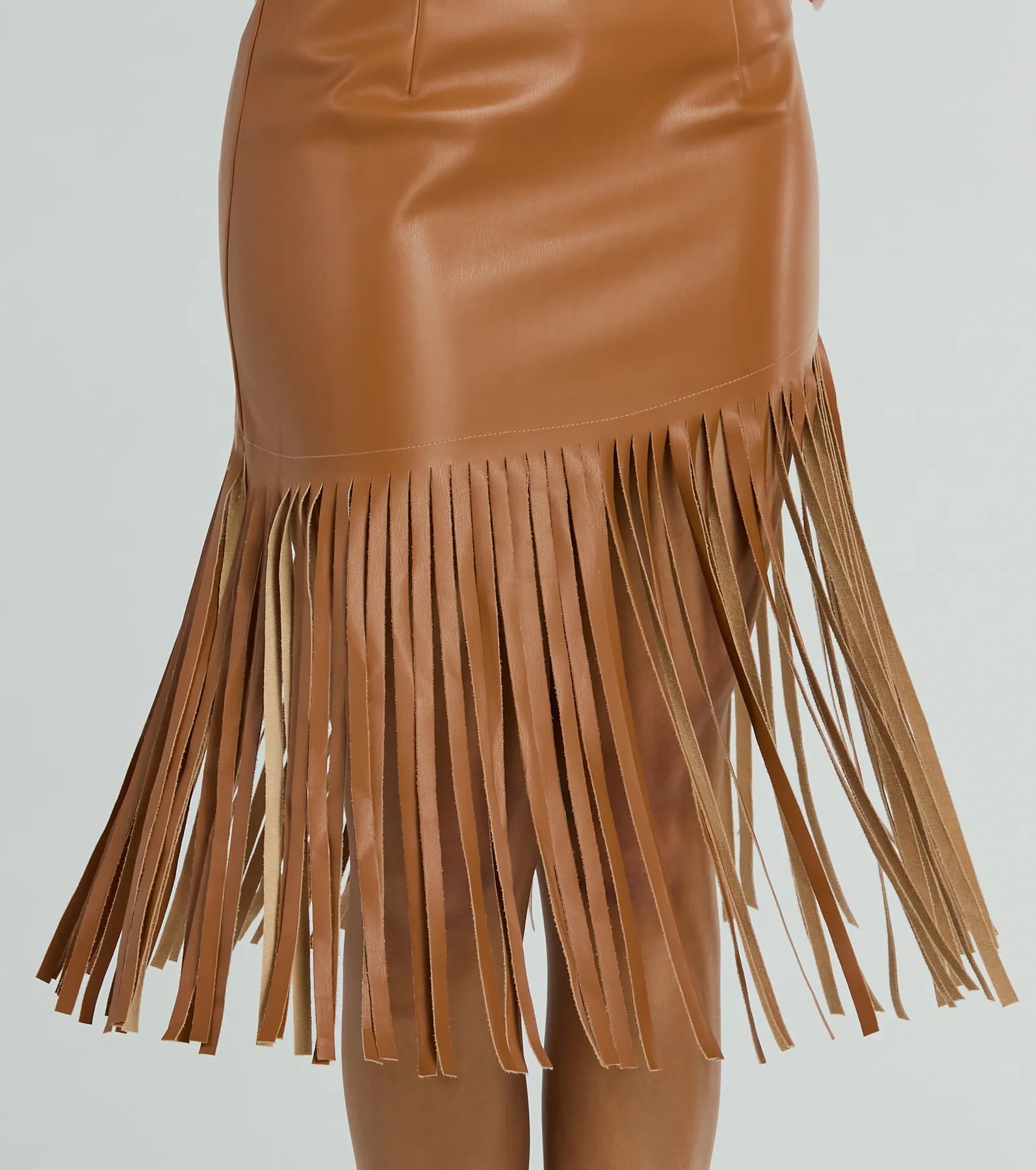 Country Songs Fringe Faux Leather Midi Skirt