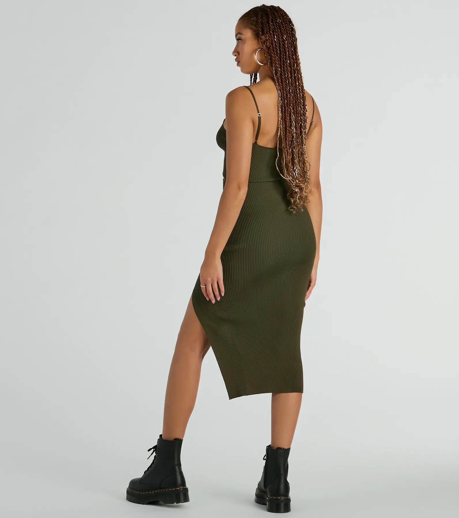 Such A Serve Cutout Strappy Ribbed Knit Midi Dress