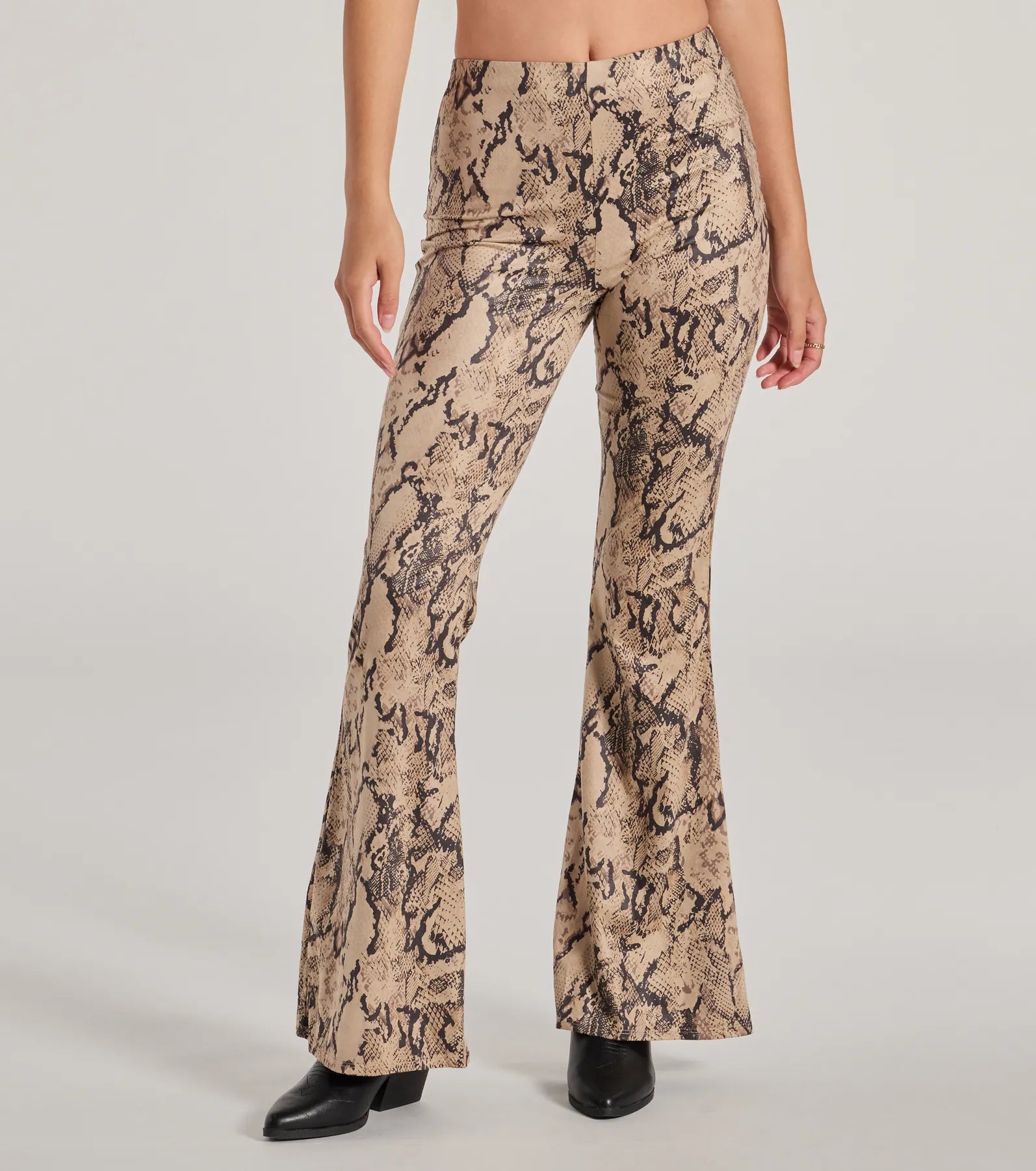 Slither In Style High Rise Snake Print Flare Pants