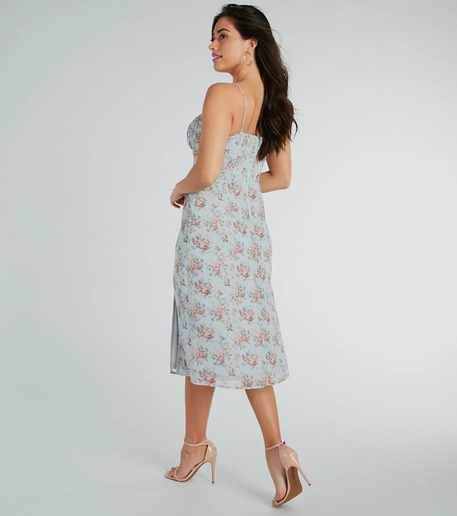 Garden Of Roses Chiffon Midi Dress