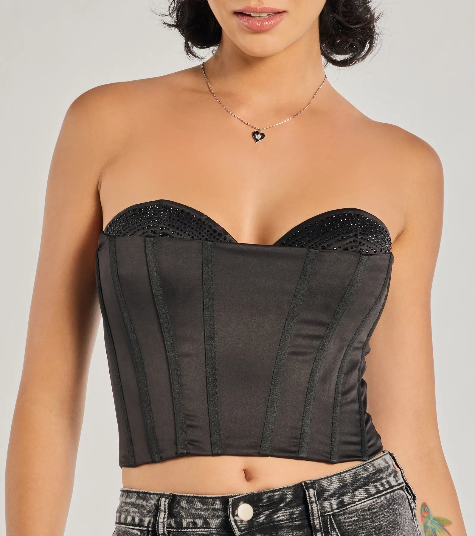 Glam Alert Satin And Rhinestone Corset Top