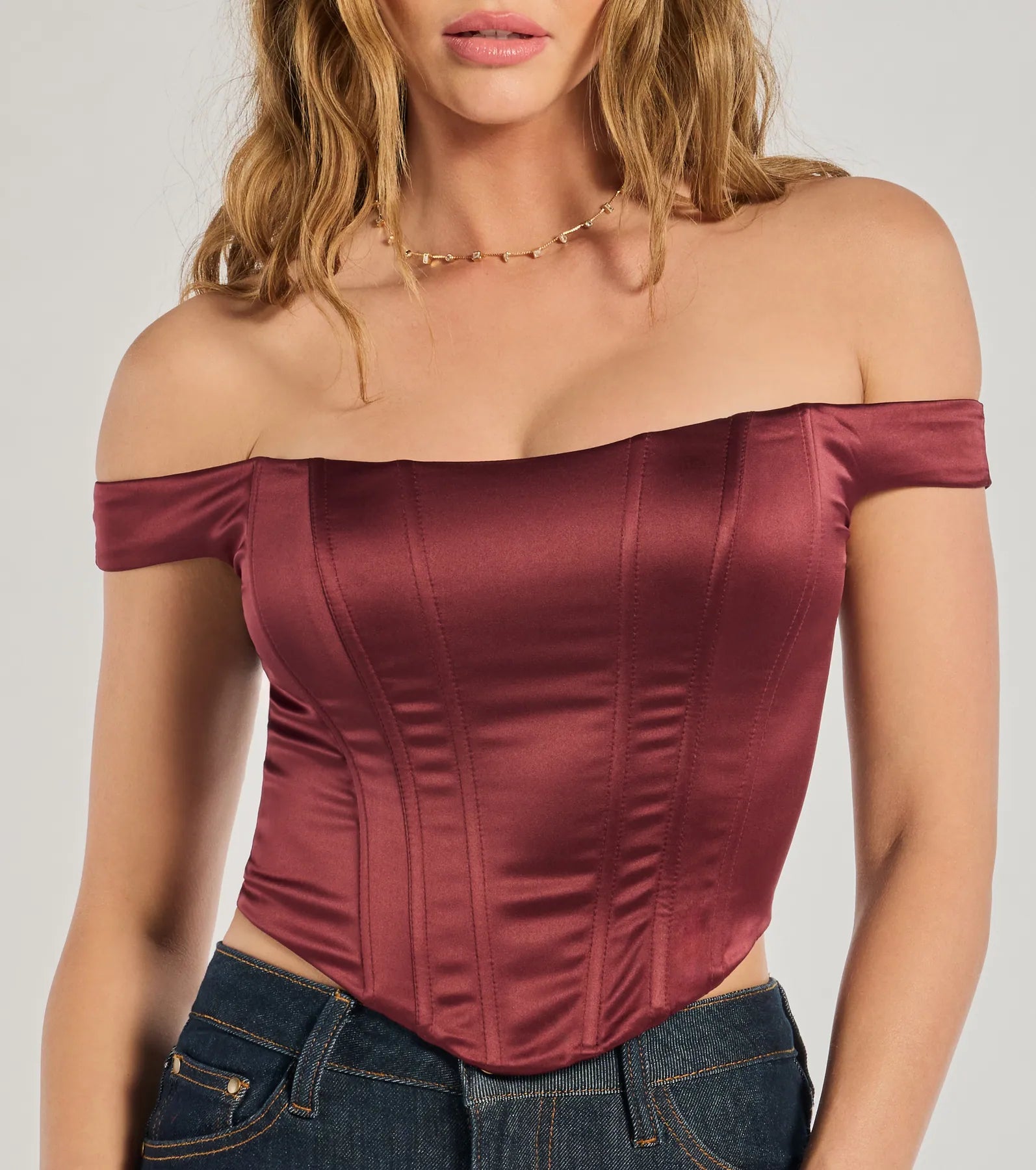 Chic Sleek Satin Off-The-Shoulder Corset Top