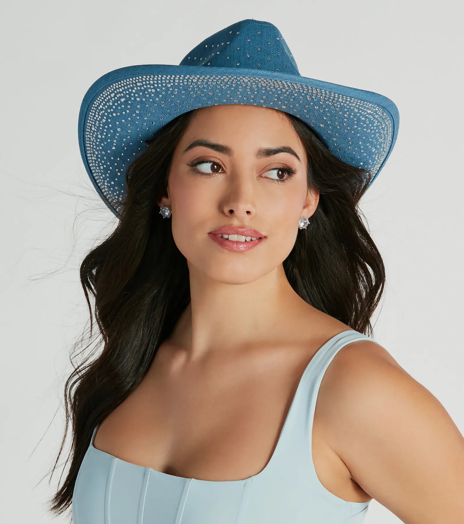 Upbeat Glam Rhinestone Denim Cowboy Hat