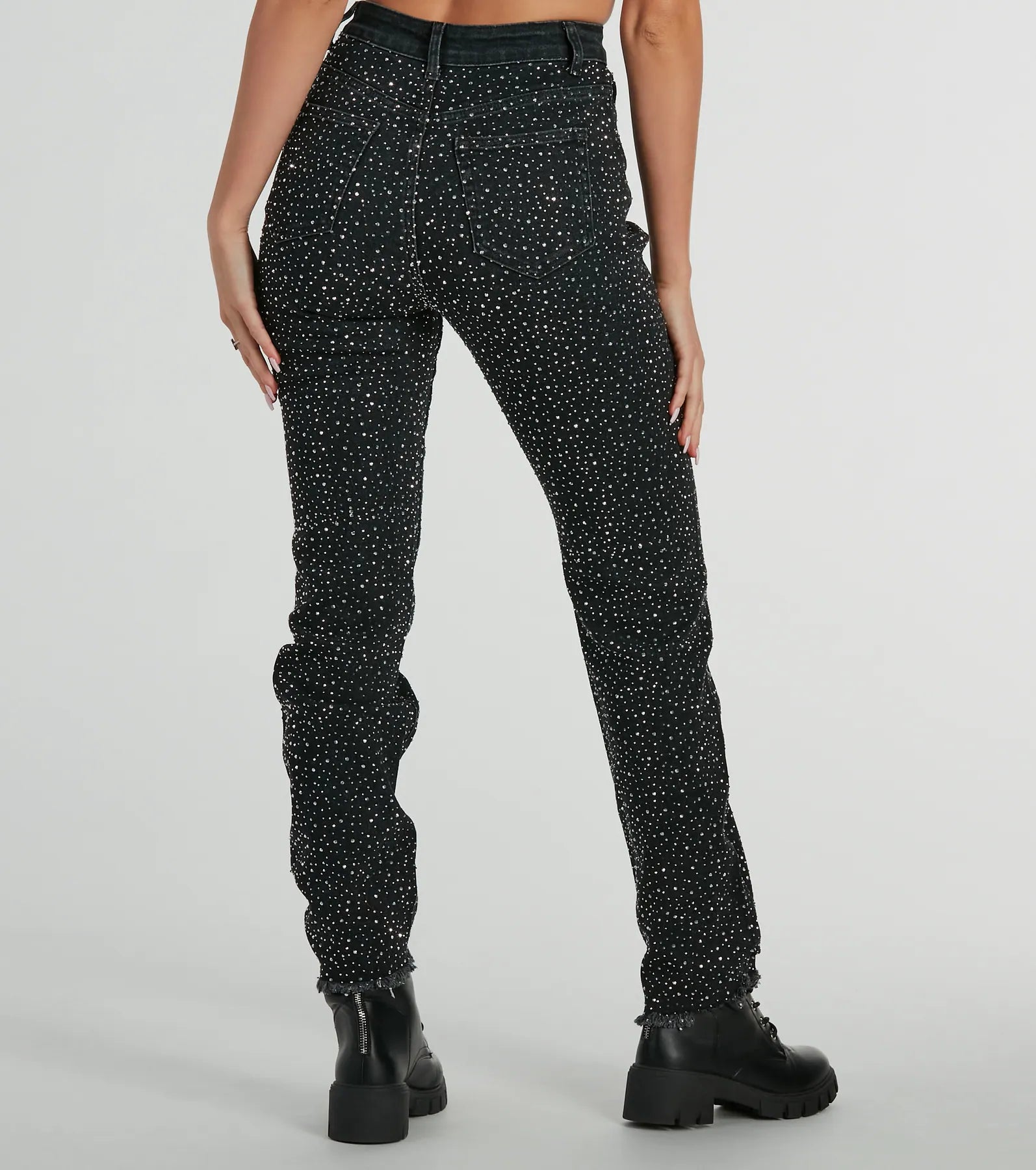 Glam Girlie Rhinestone High Waist Straight-Leg Jeans