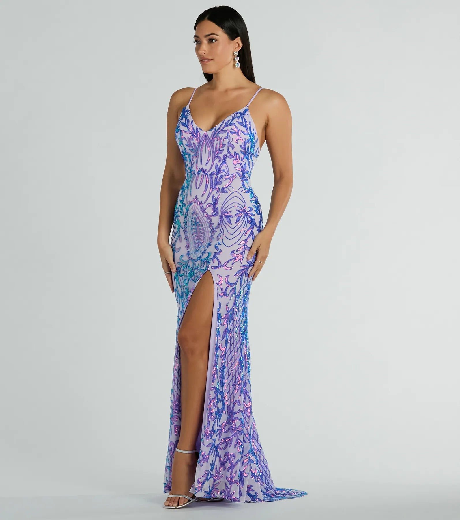 Catherine V-Neck Slit Mermaid Sequin Formal Dress