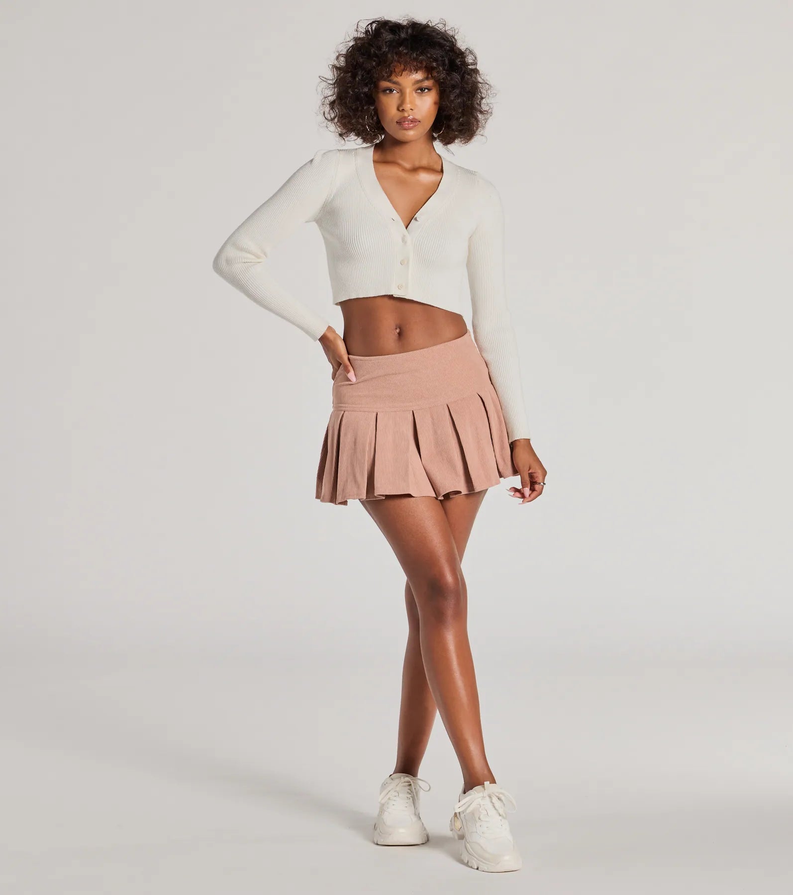 Preppy Chic Drop Waist Pleated Corduroy Mini Skirt