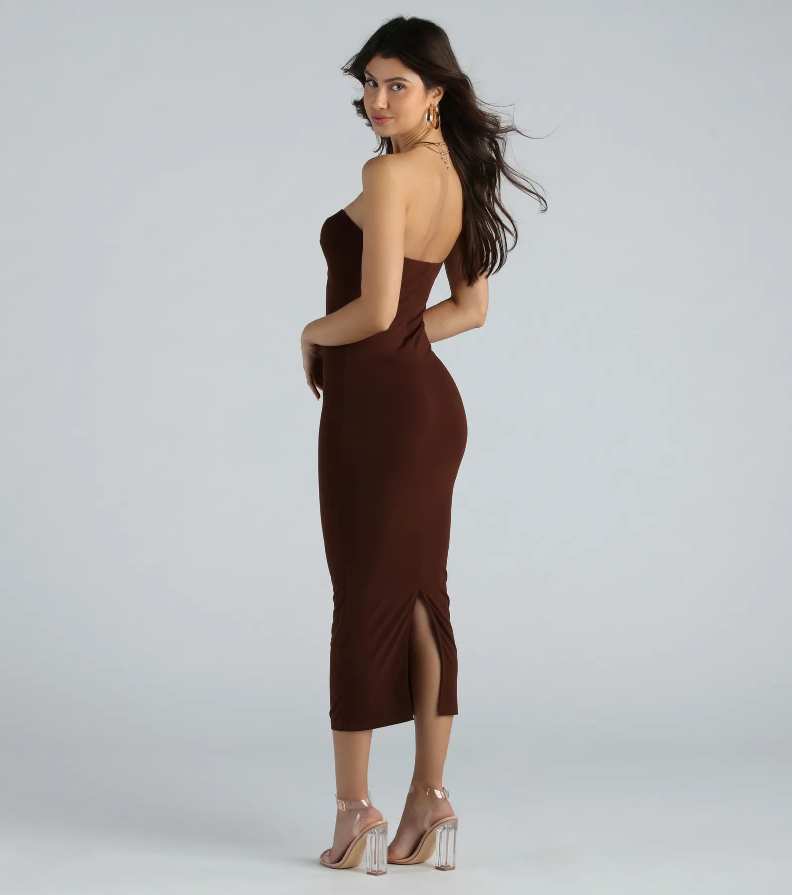 A Must Have Strapless Twist Midi Dress