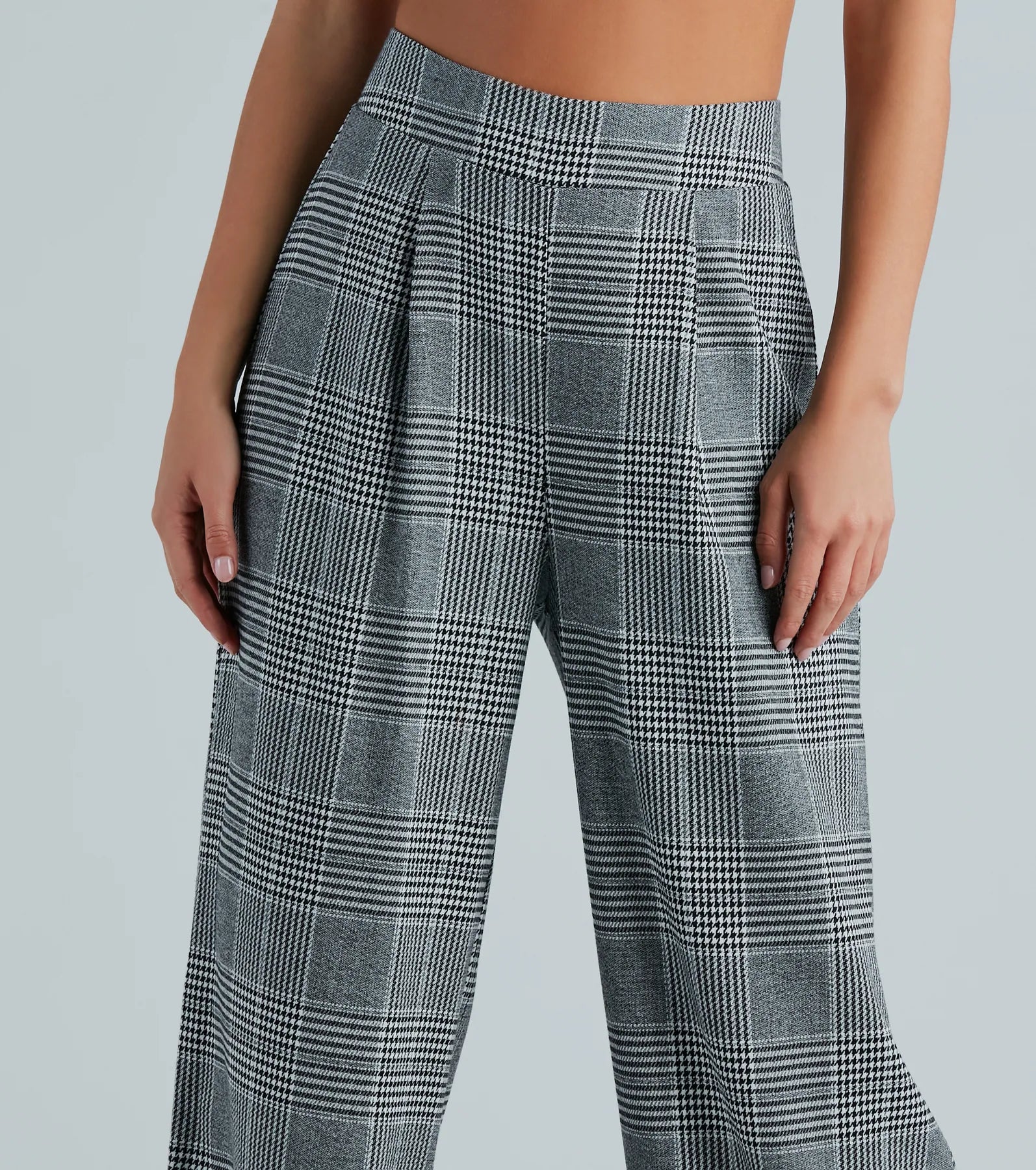 Power Hour Plaid Wide-Leg Trouser Pants