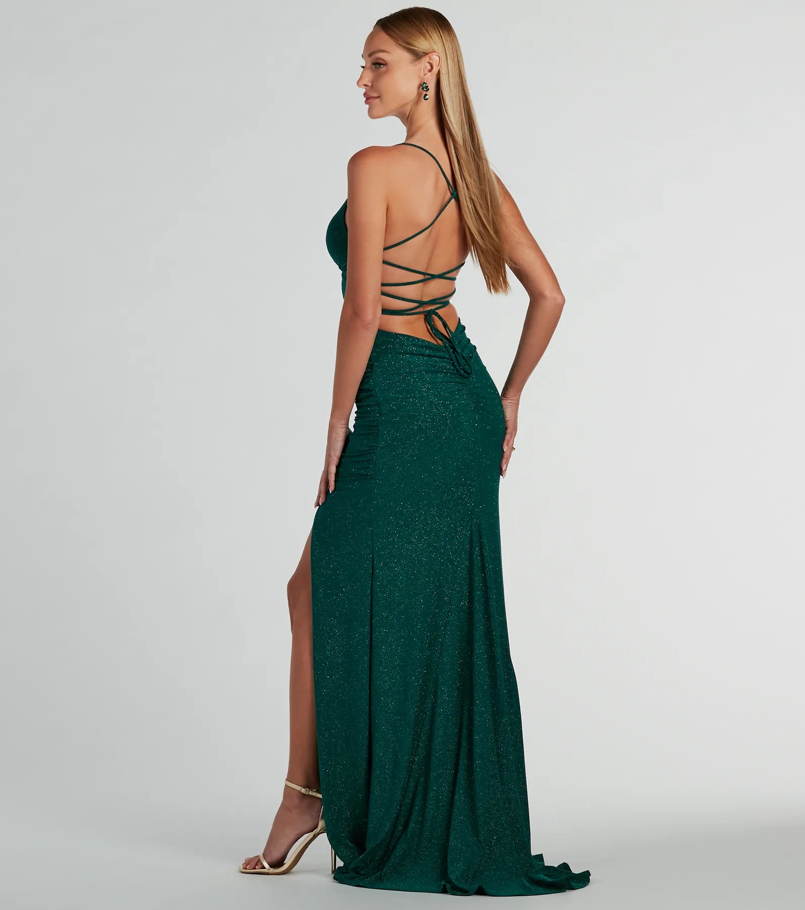 Ellora Lace Up Mermaid Glitter Formal Dress