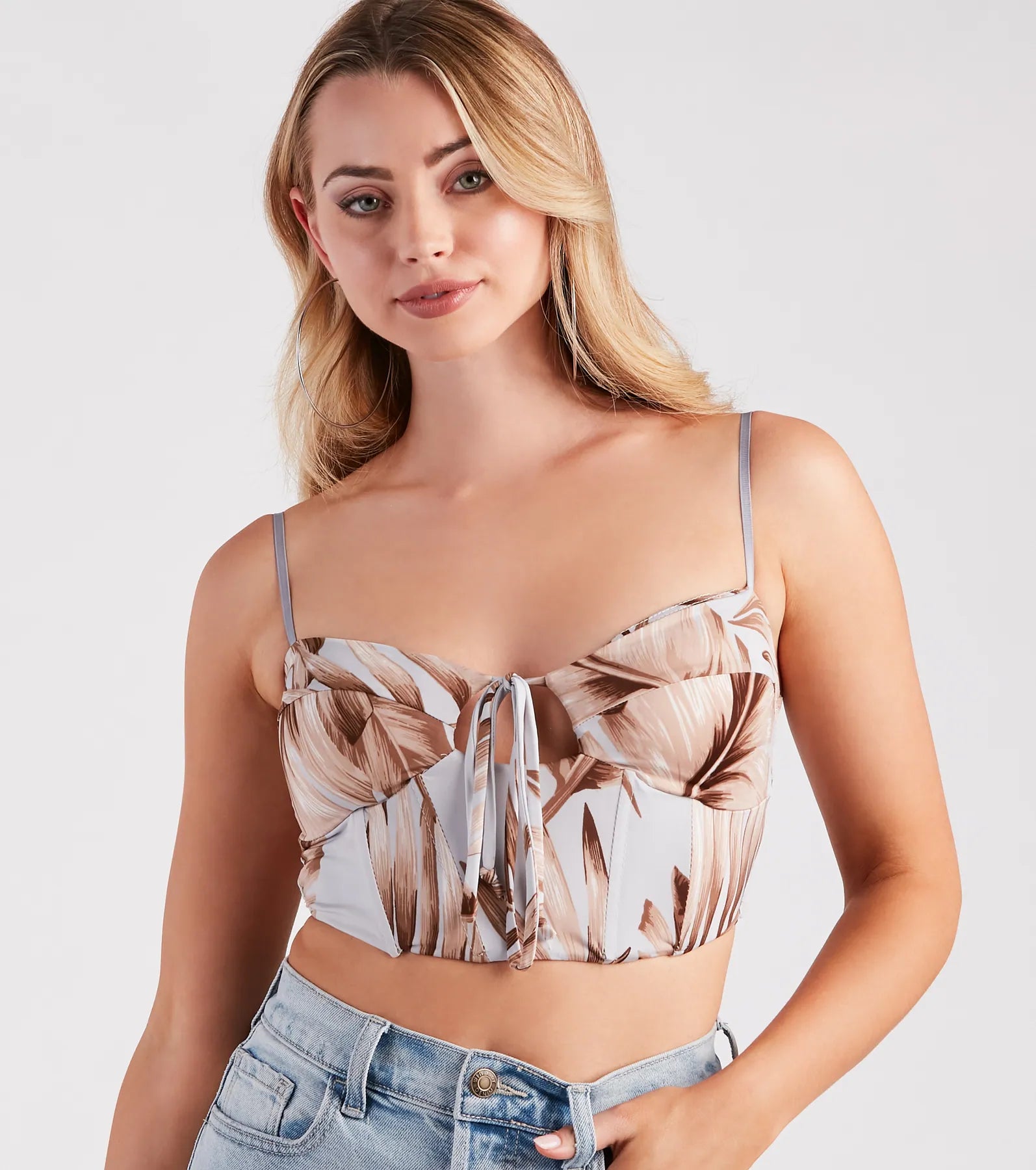 So Beachy Tropical Print Cropped Bustier