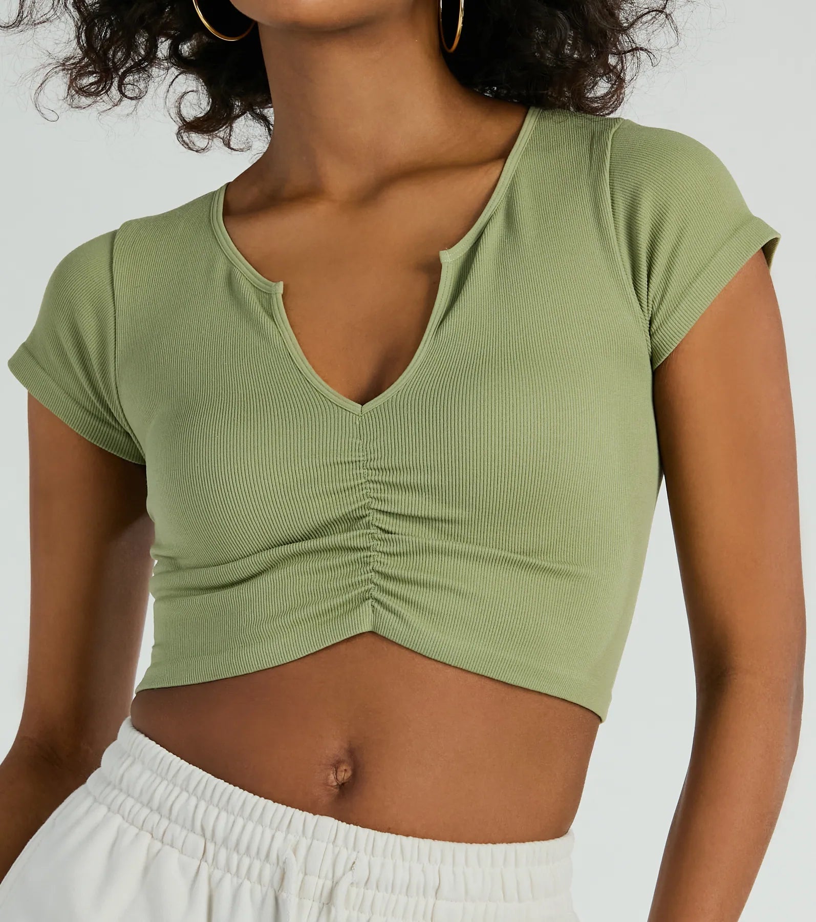 Sweetest Basic V-Neck Ruched Crop Top