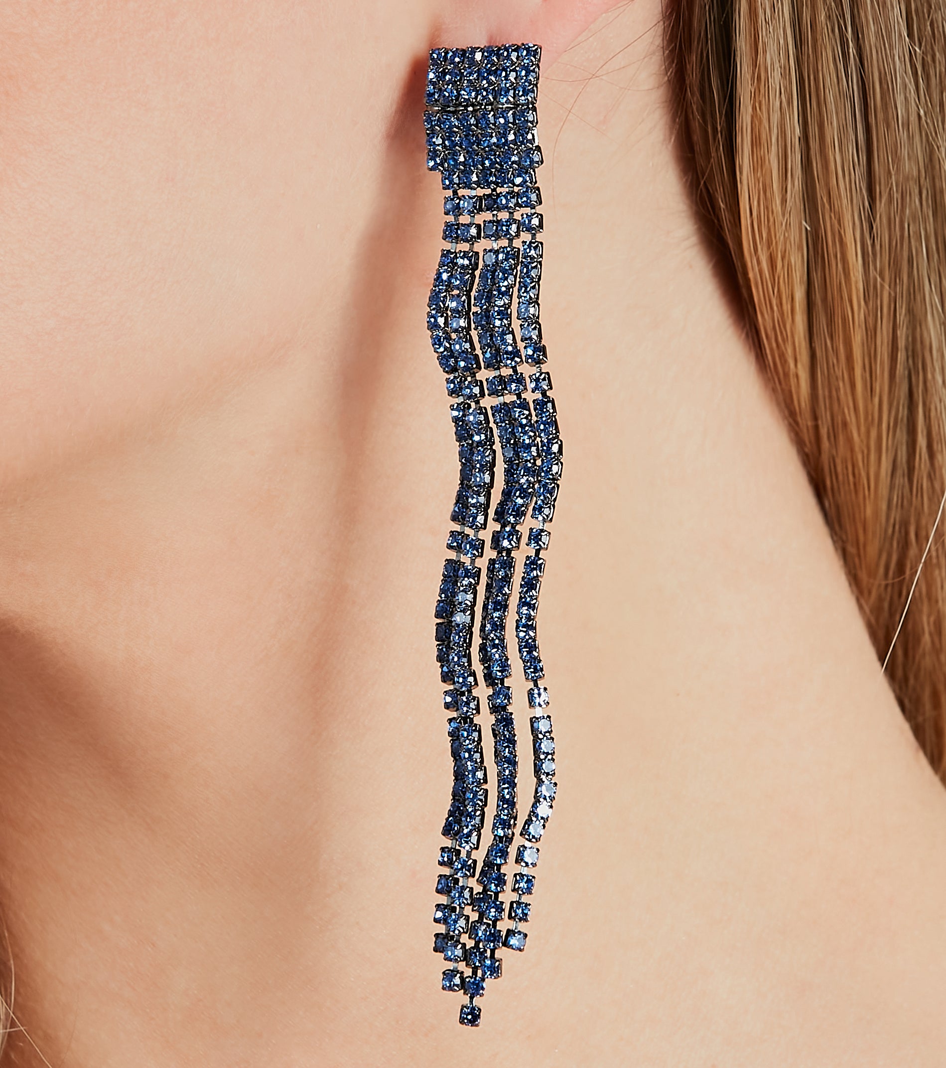 Just A Lil' Drama Rhinestone Fringe Earrings