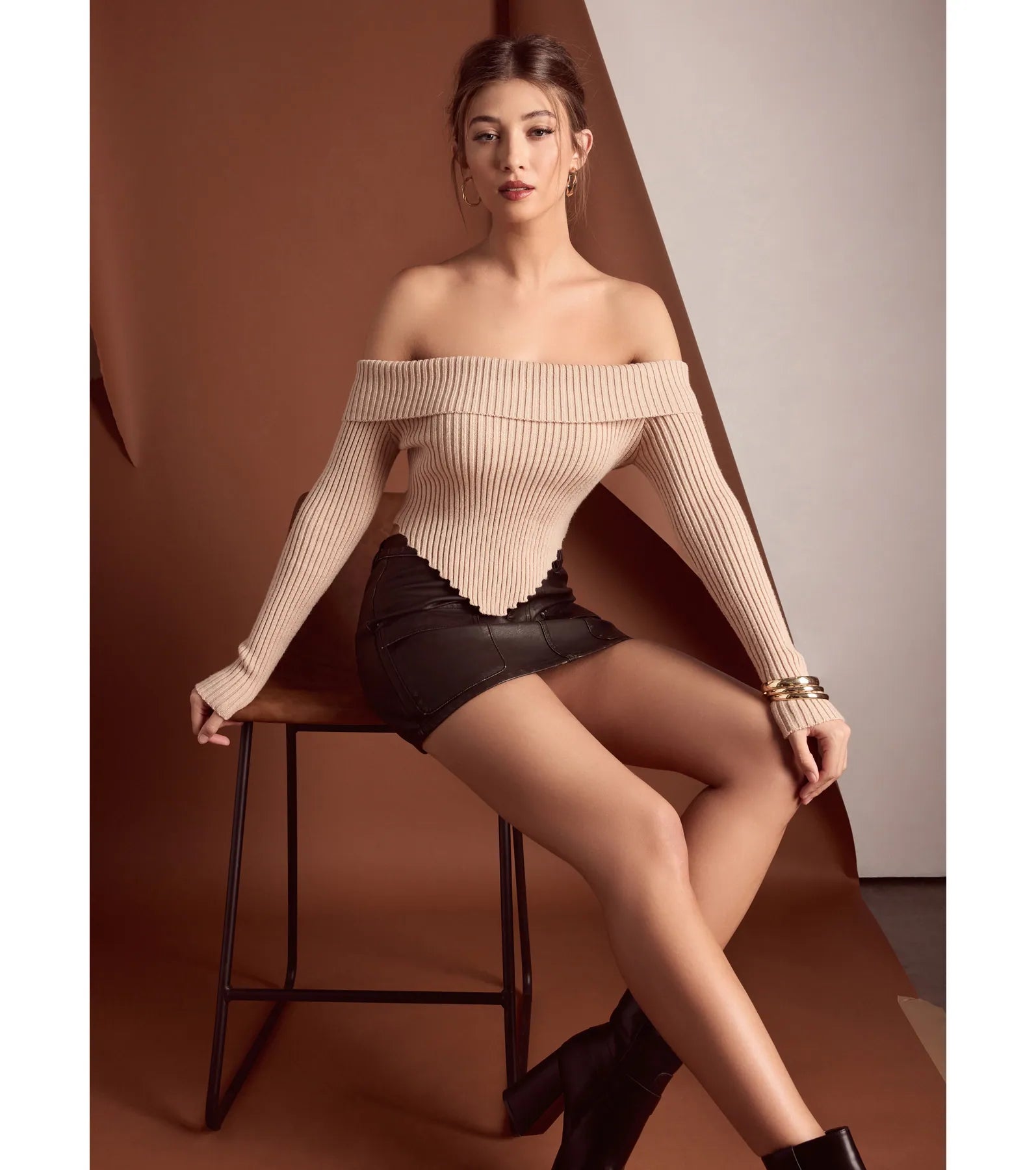 Trendy Textures Ribbed Knit Off-The-Shoulder Top