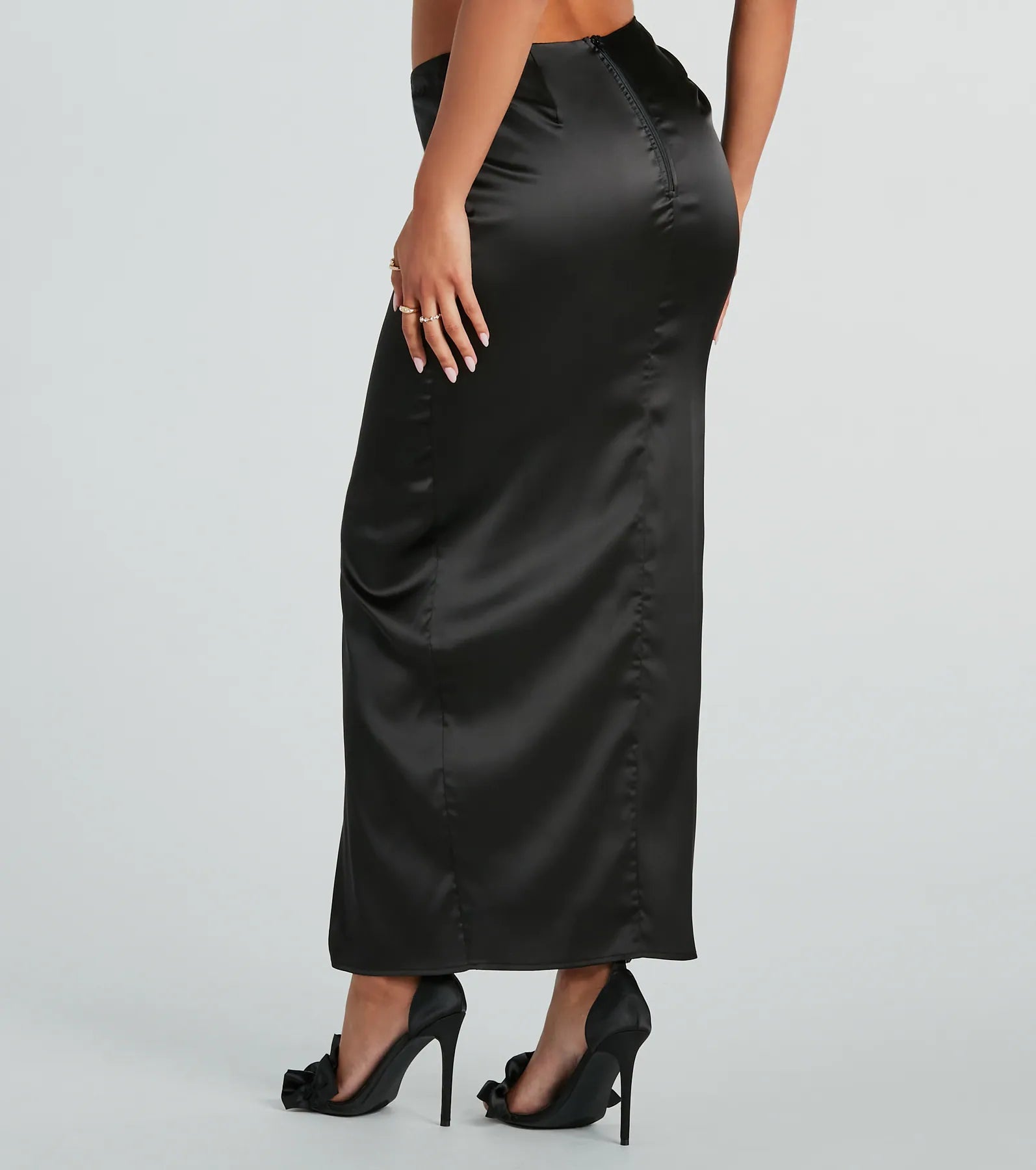 Gorgeous Impression High Slit Satin Midi Skirt