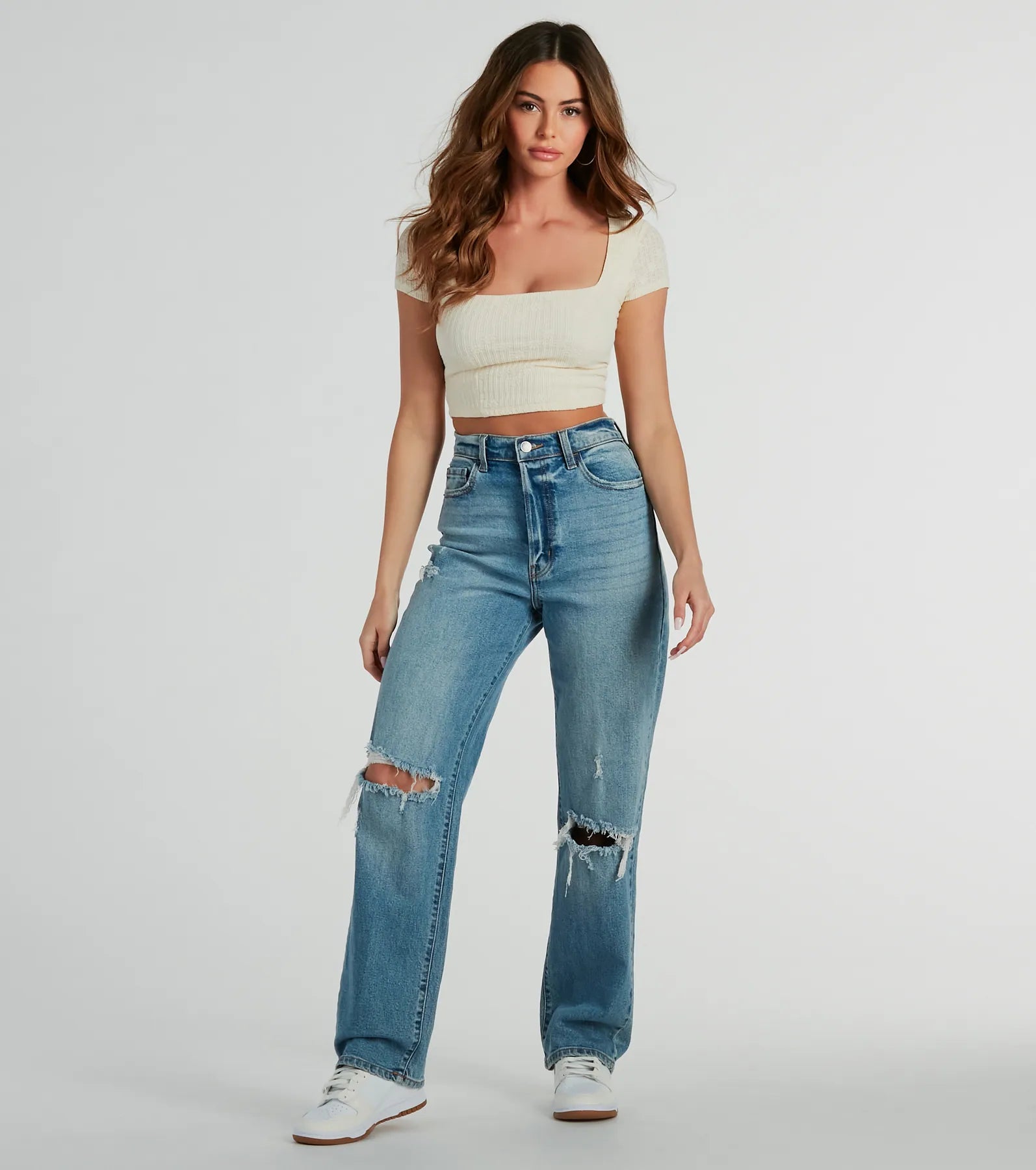 Effortless Outlook Square Neck Cap Sleeve Crop Top