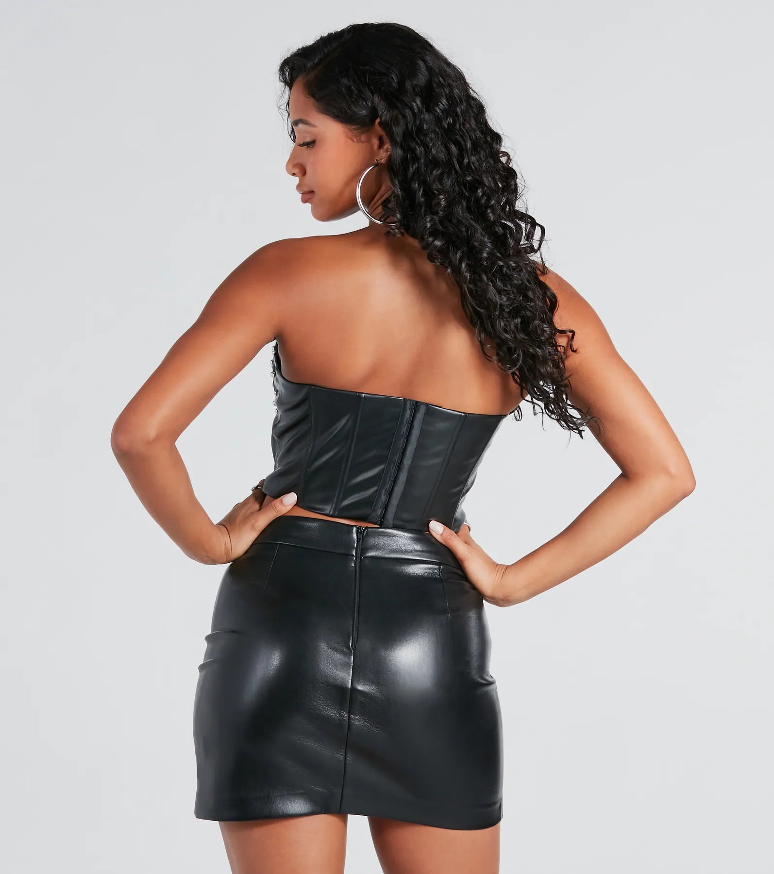 Found A Stud Faux Leather Strapless Bustier