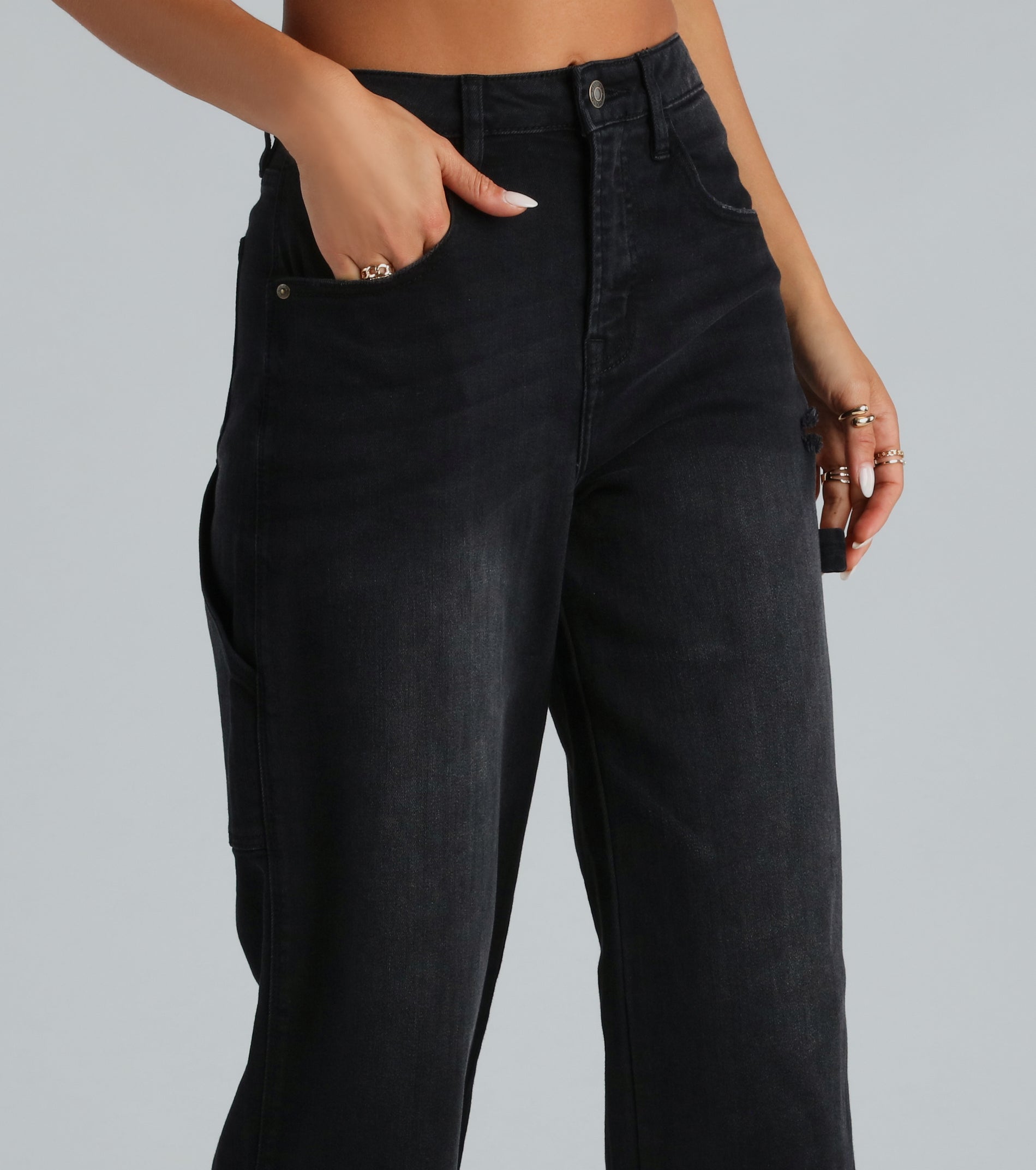 Trish Mid-Rise Carpenter Wide-Leg Denim Jeans