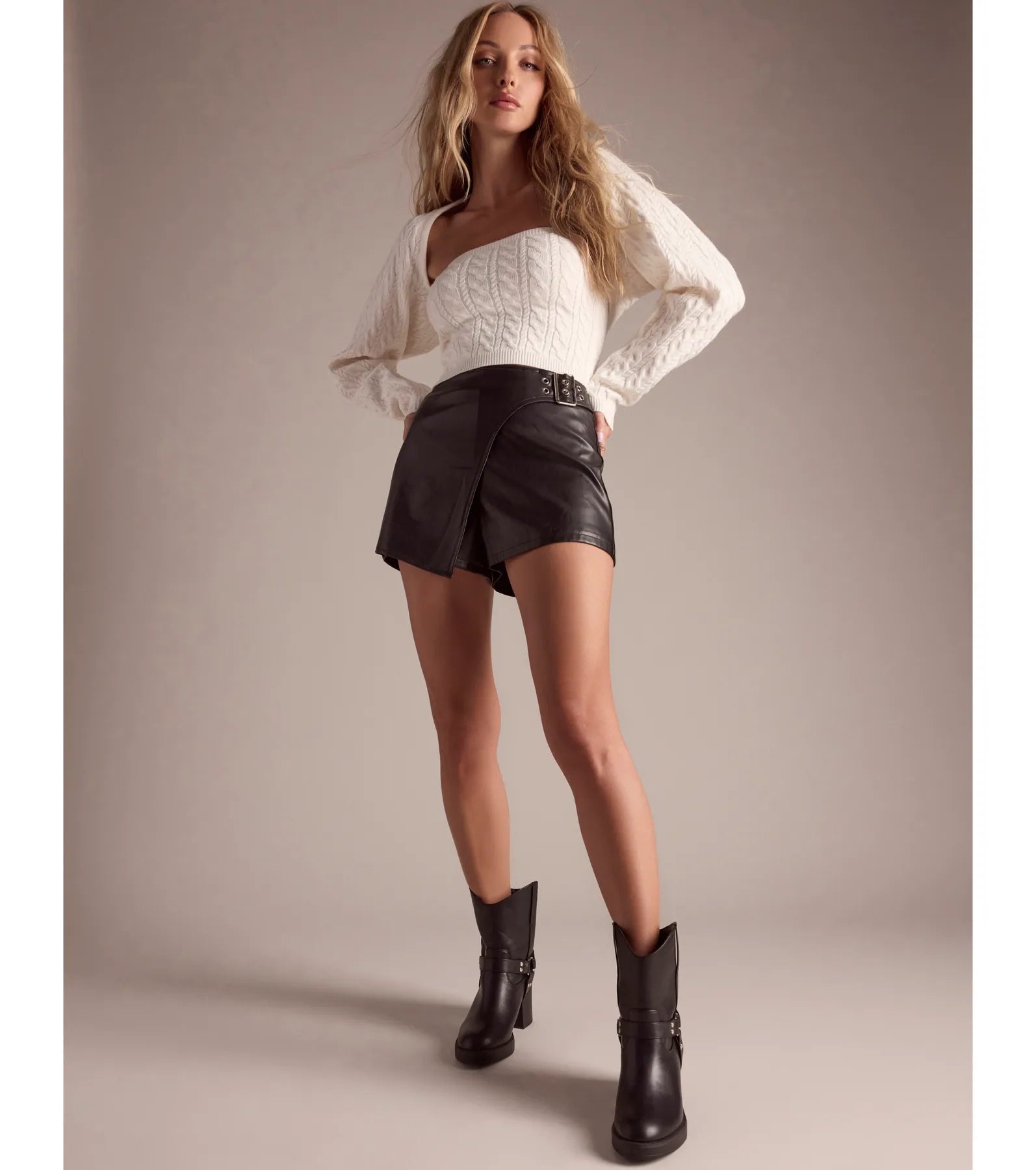 On The Edge High Rise Belted Faux Leather Skort