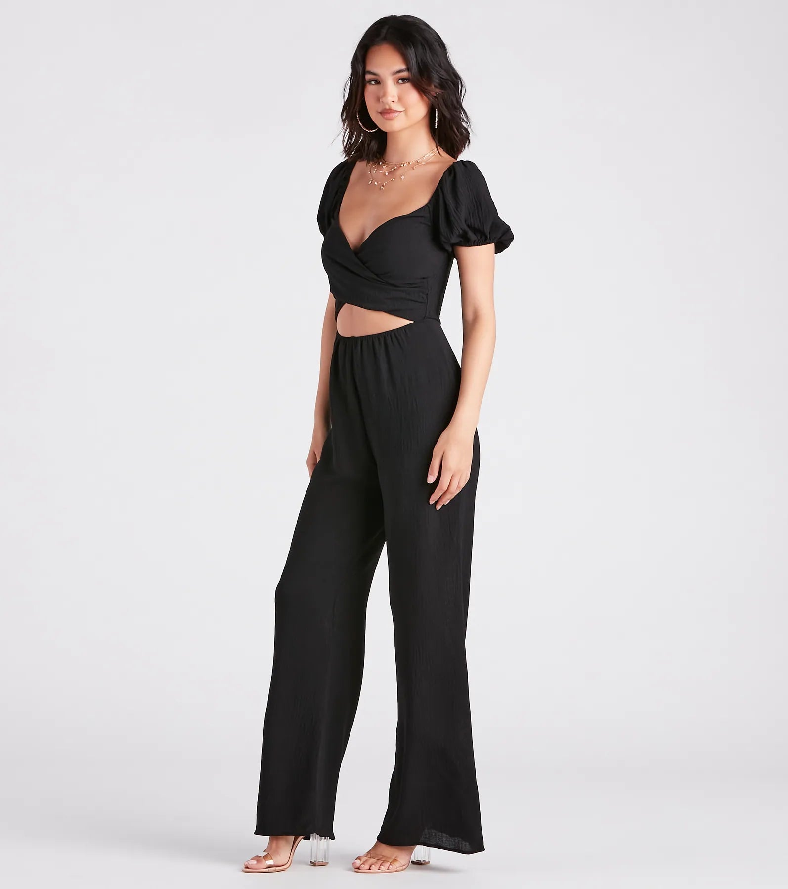 Flirt On Check Linen Puff Sleeve Jumpsuit