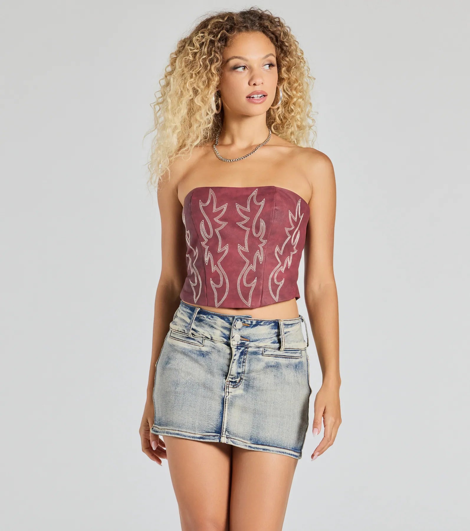 Western Babe Strapless Lace-Up Cowboy Corset Top