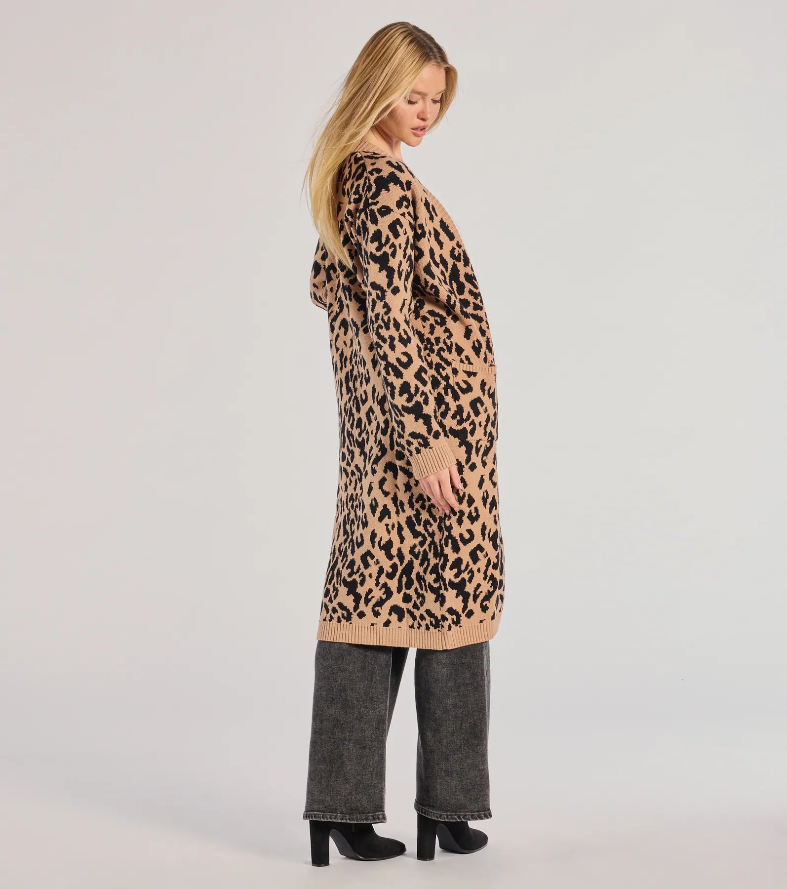 Fierce Vibes Leopard Print Long Sleeve Knit Duster