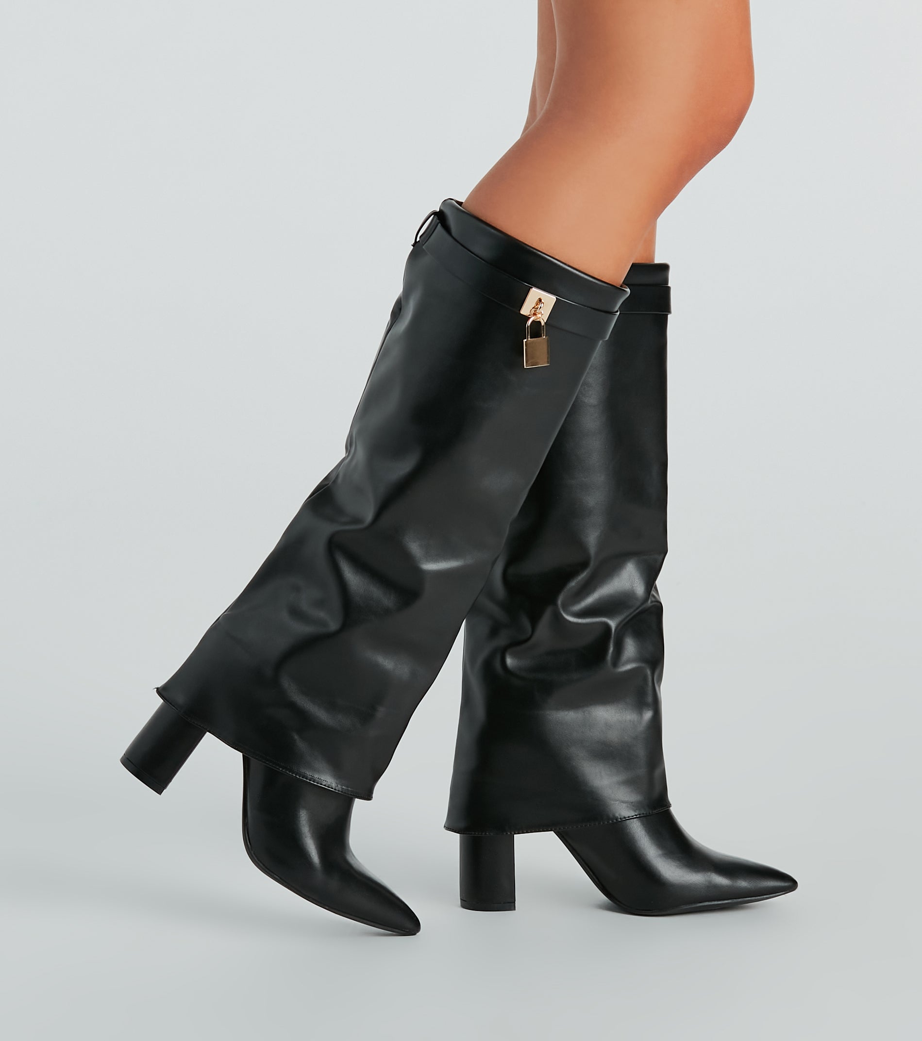 Top Tier Faux Leather Charm Foldover Boots