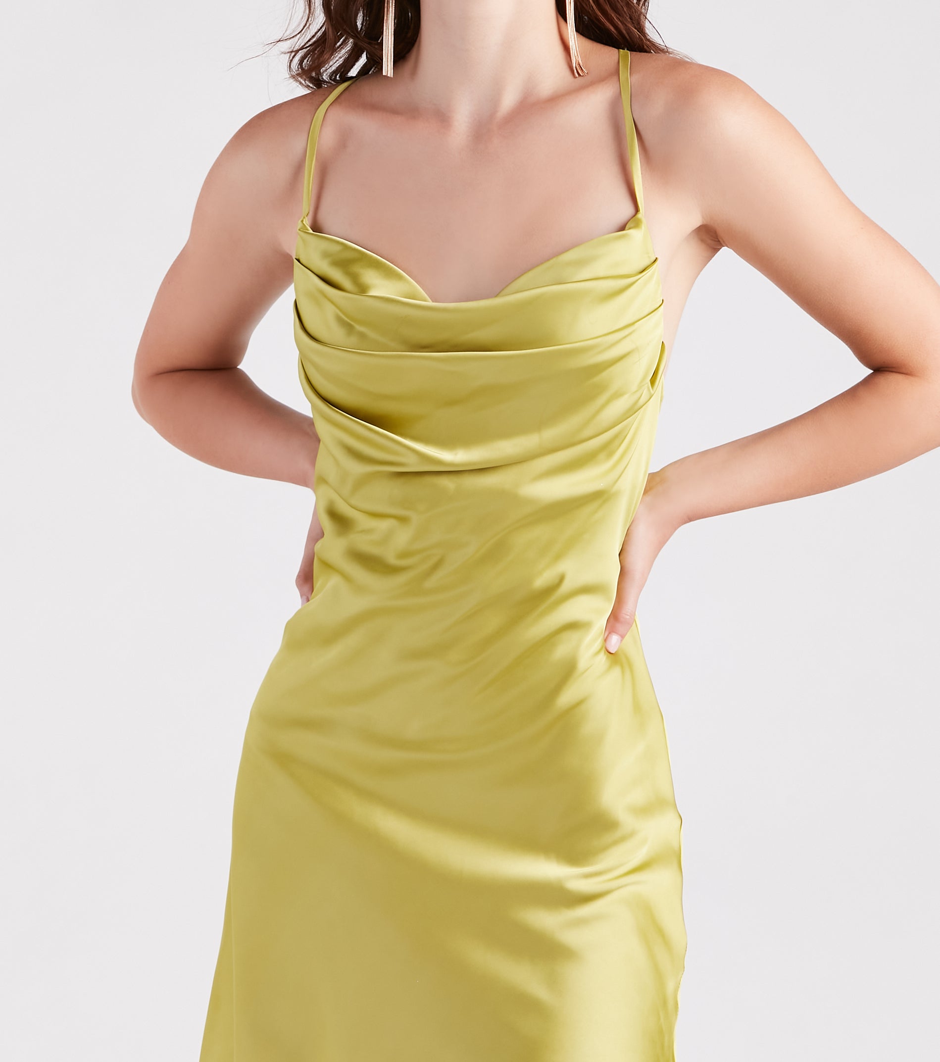 Remember Me Satin Cowl Neck A-Line Dress