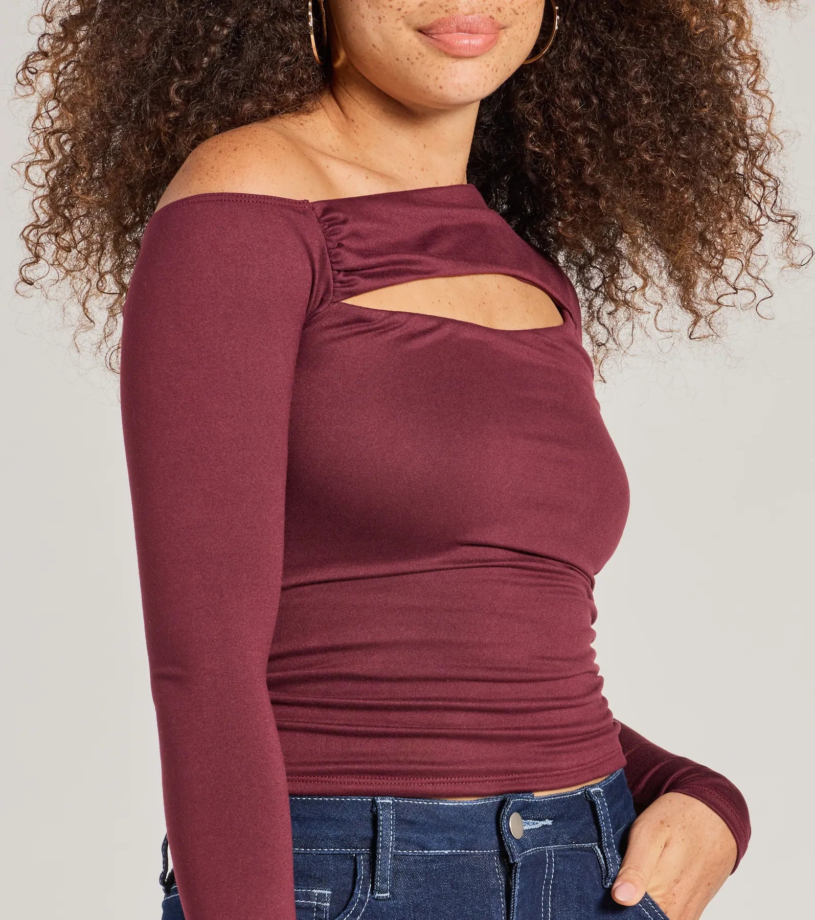 Feeling Chic Cutout One-Shoulder Top