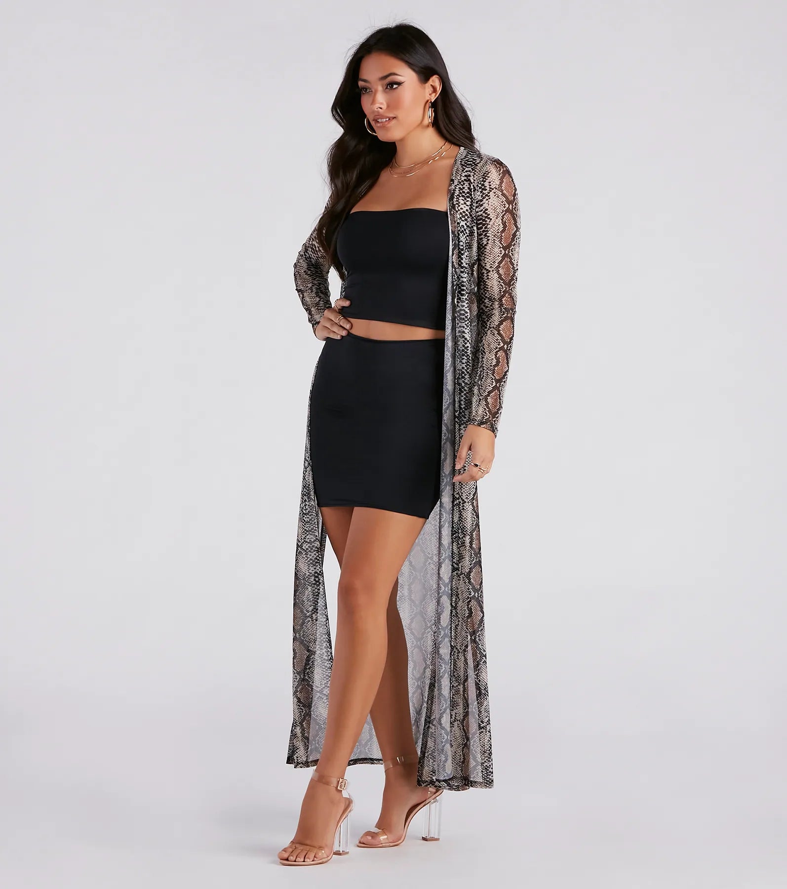 Sultry Slither Mesh Snake Print Duster