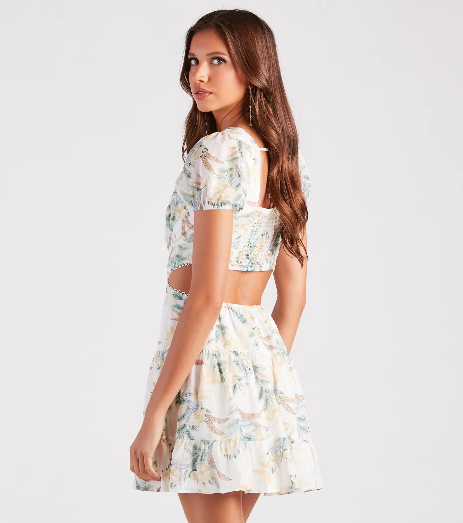 Island Oasis Tropical Cutout Skater Dress