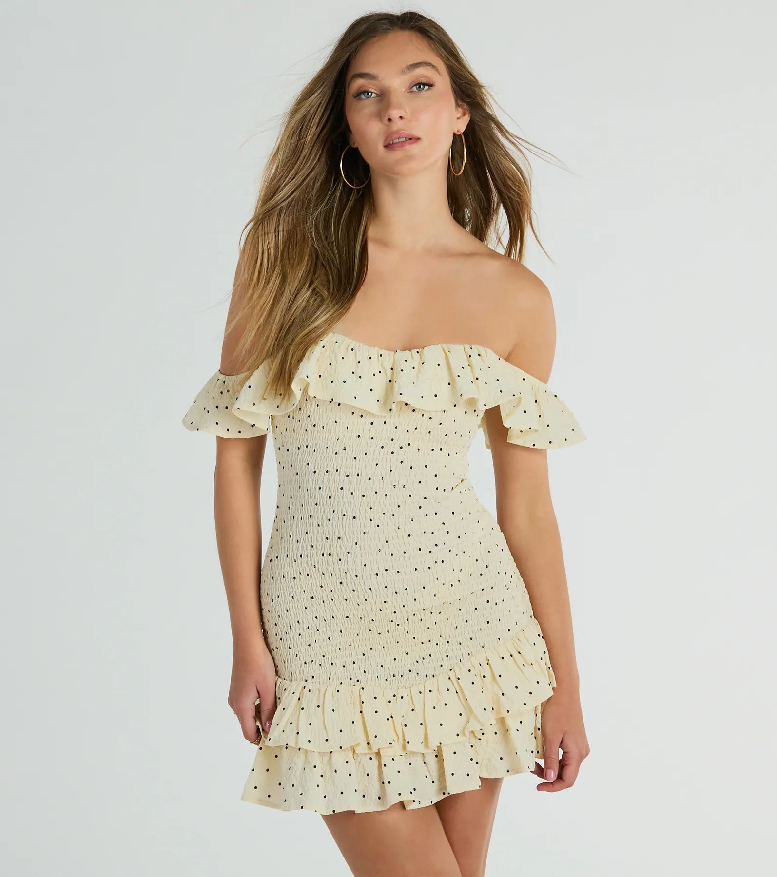 Best Spot To Be Off-The-Shoulder Polka Dot Mini Dress