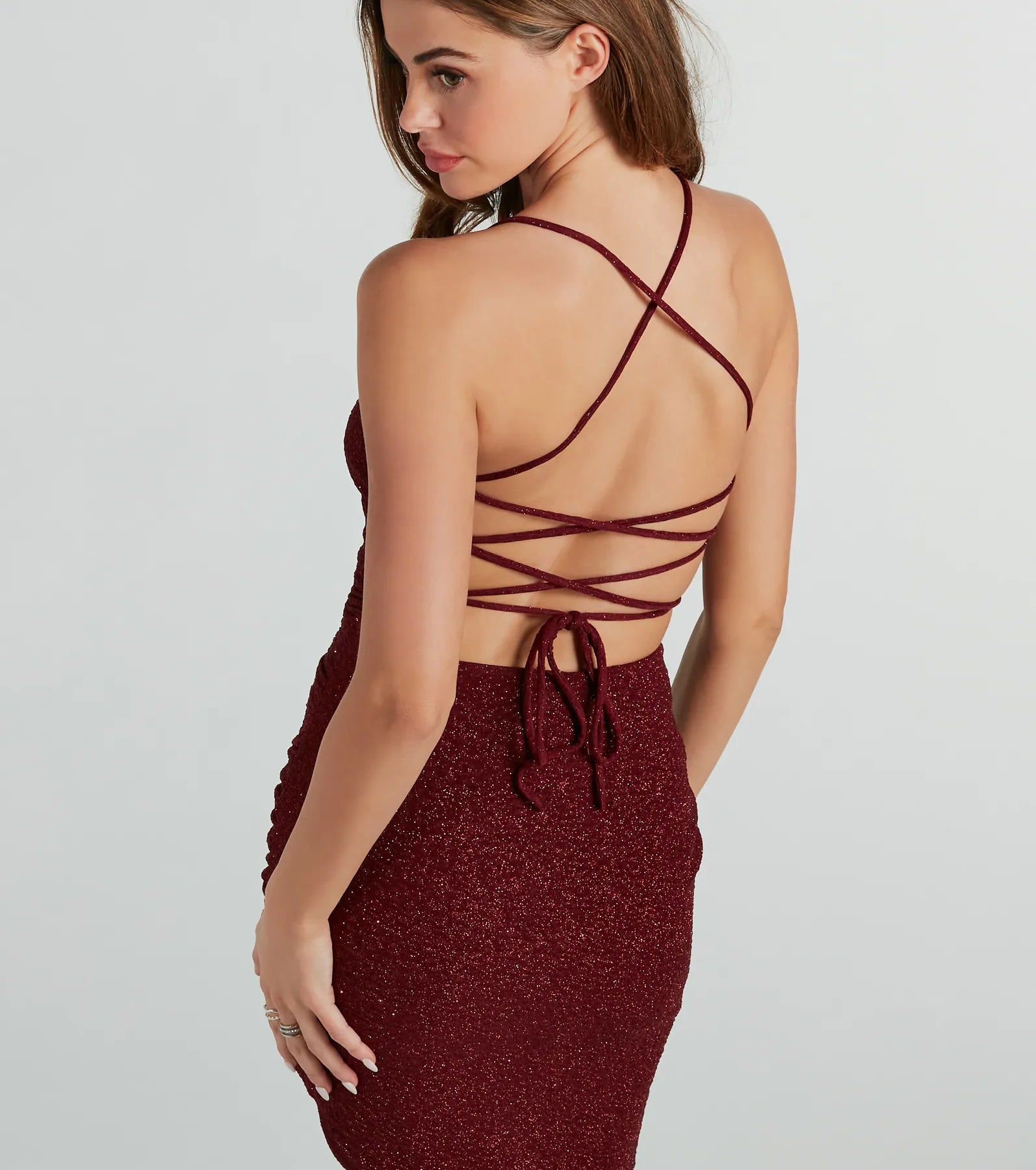 Adley Formal Glitter Lace-Up Midi Dress