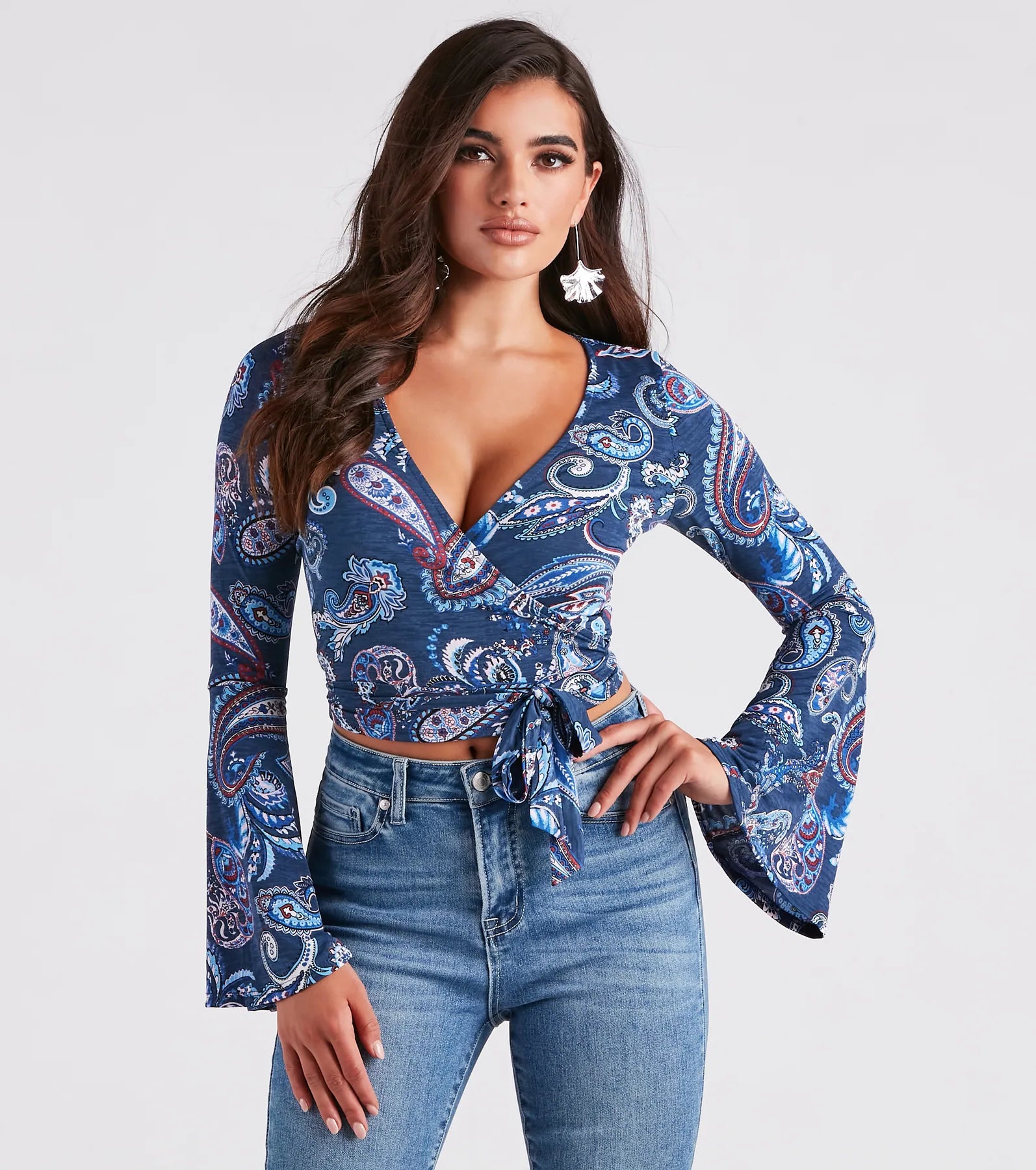 Sunset Audience Paisley Wrap Crop Top