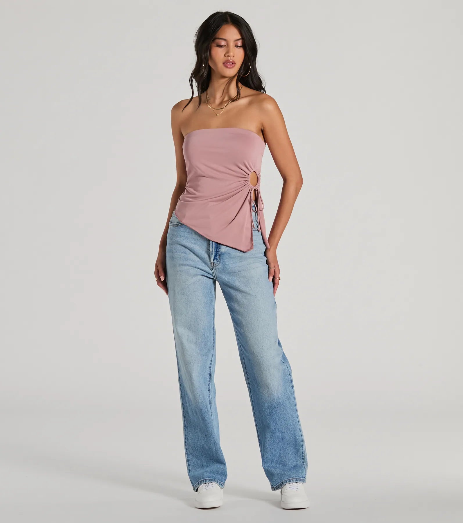 Unique Addition Strapless Cut Out Tube Crop Top