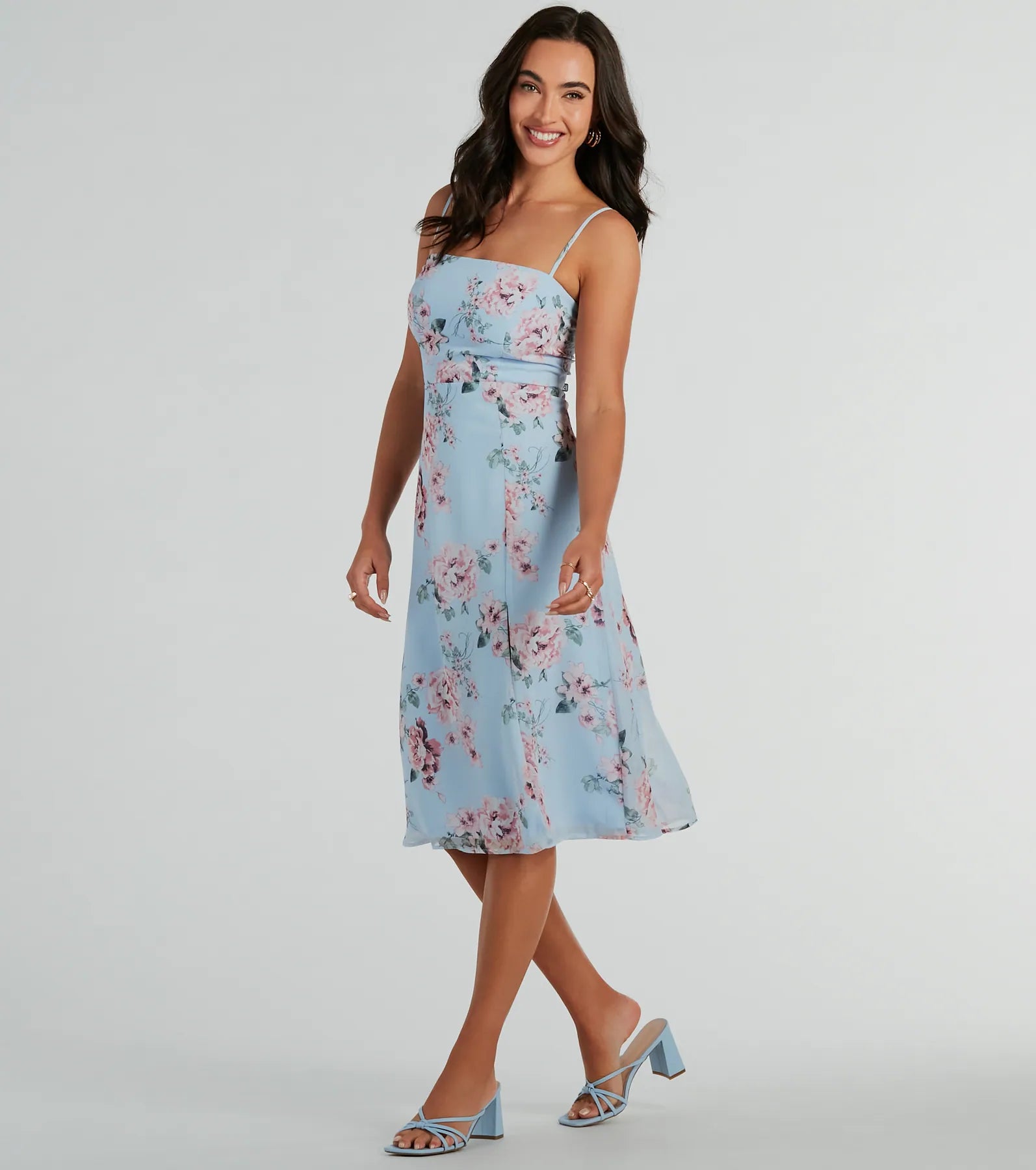 Floral Beauty Chiffon A-Line Midi Dress