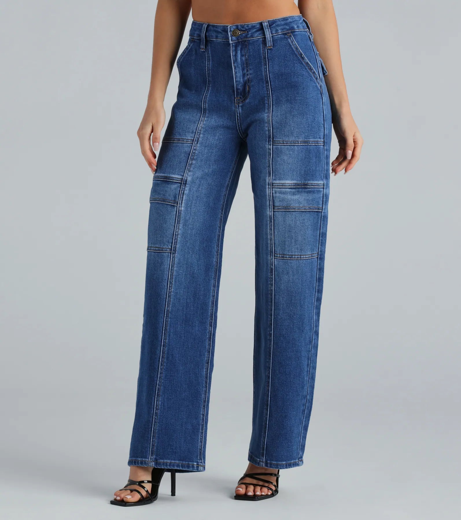 Trish Mid-Rise Cargo Wide-Leg Jeans By Windsor Denim