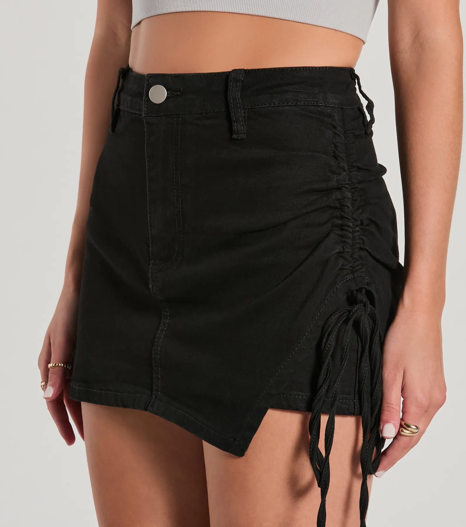 Hit The Streets High-Rise Ruched Denim Skort