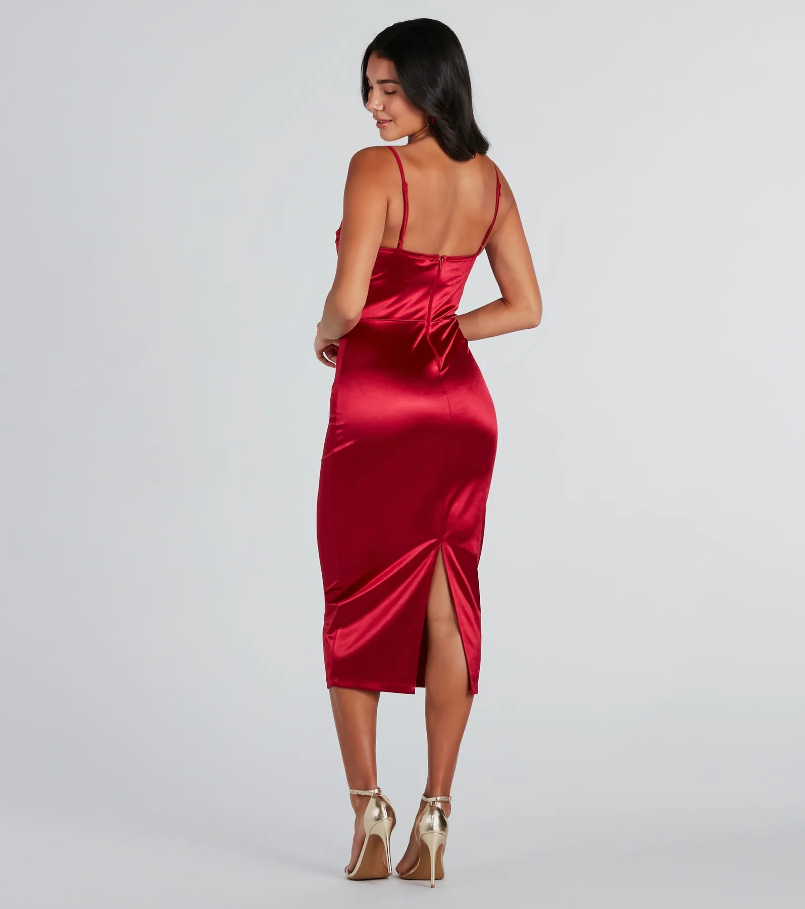 Chrysta Formal Satin Corset Midi Dress