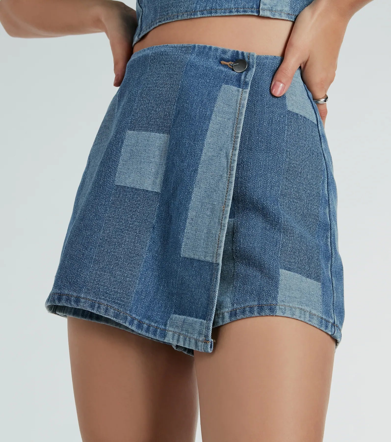 Retro Fab Patchwork Denim Mini Skort