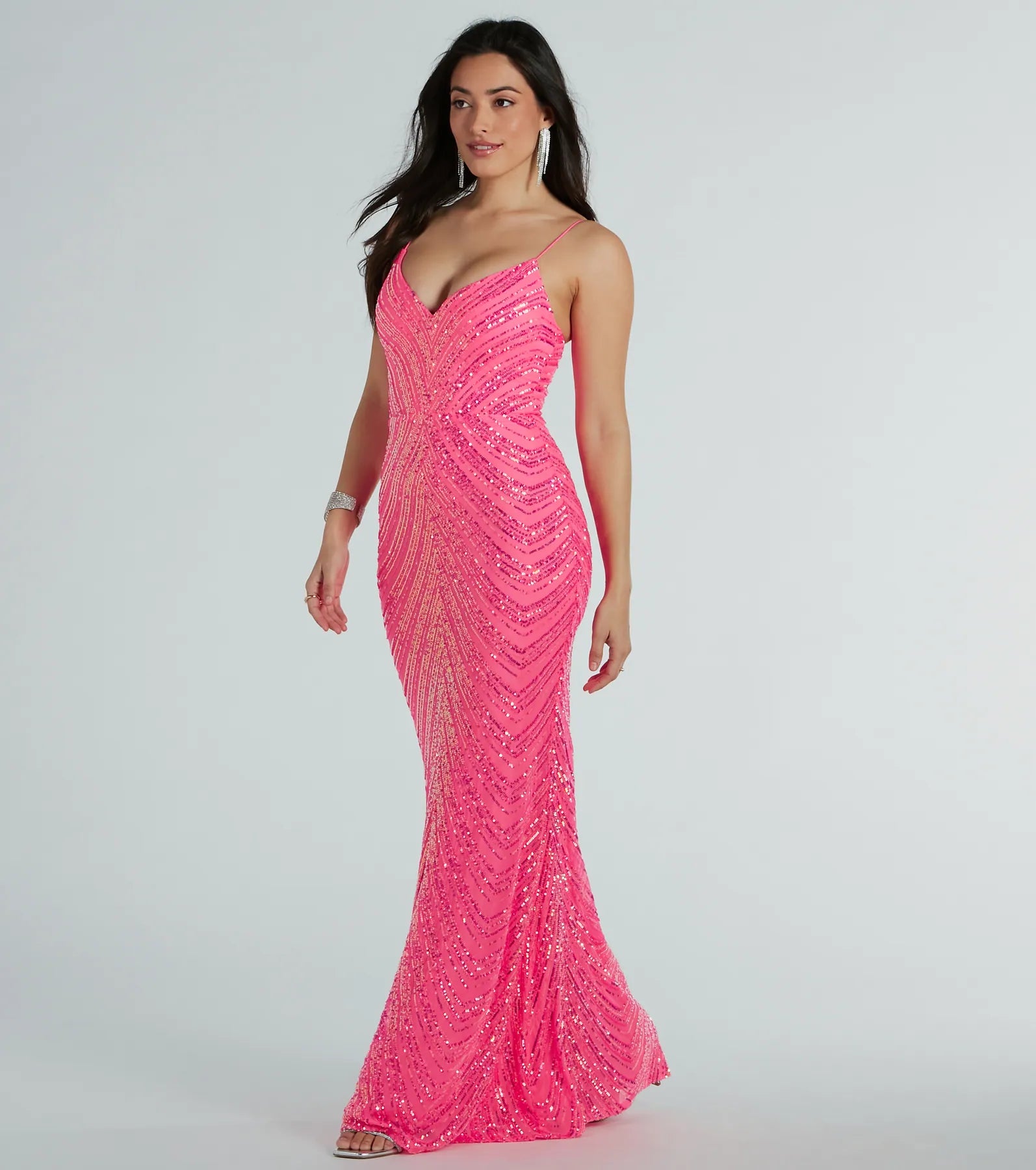 May V-Neck Mermaid Sequin Long Formal Dress