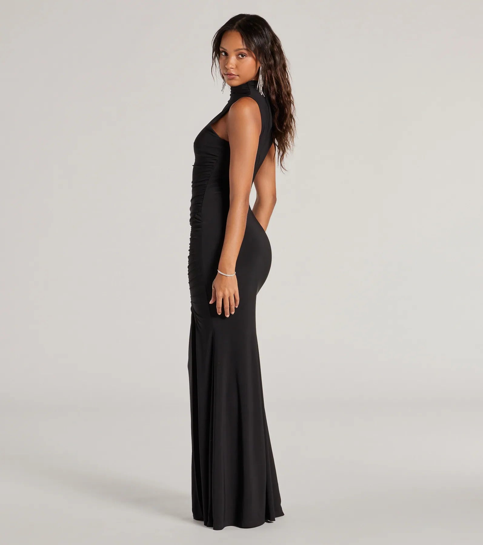 Angela Mock Neck High Slit Mermaid Dress