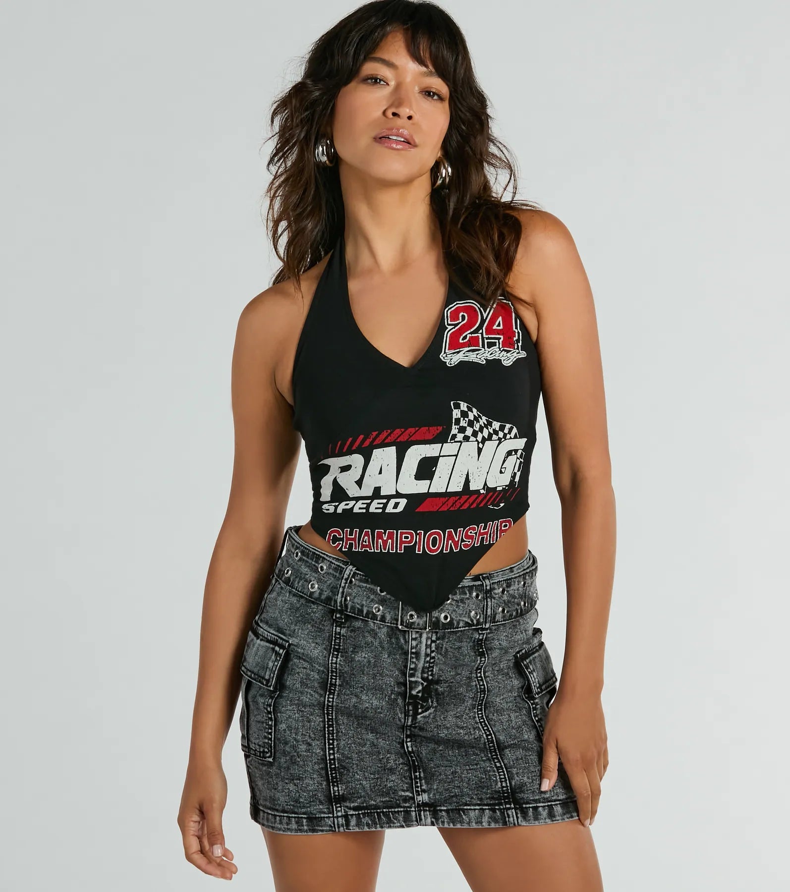 Championship Racing Halter Graphic Crop Top