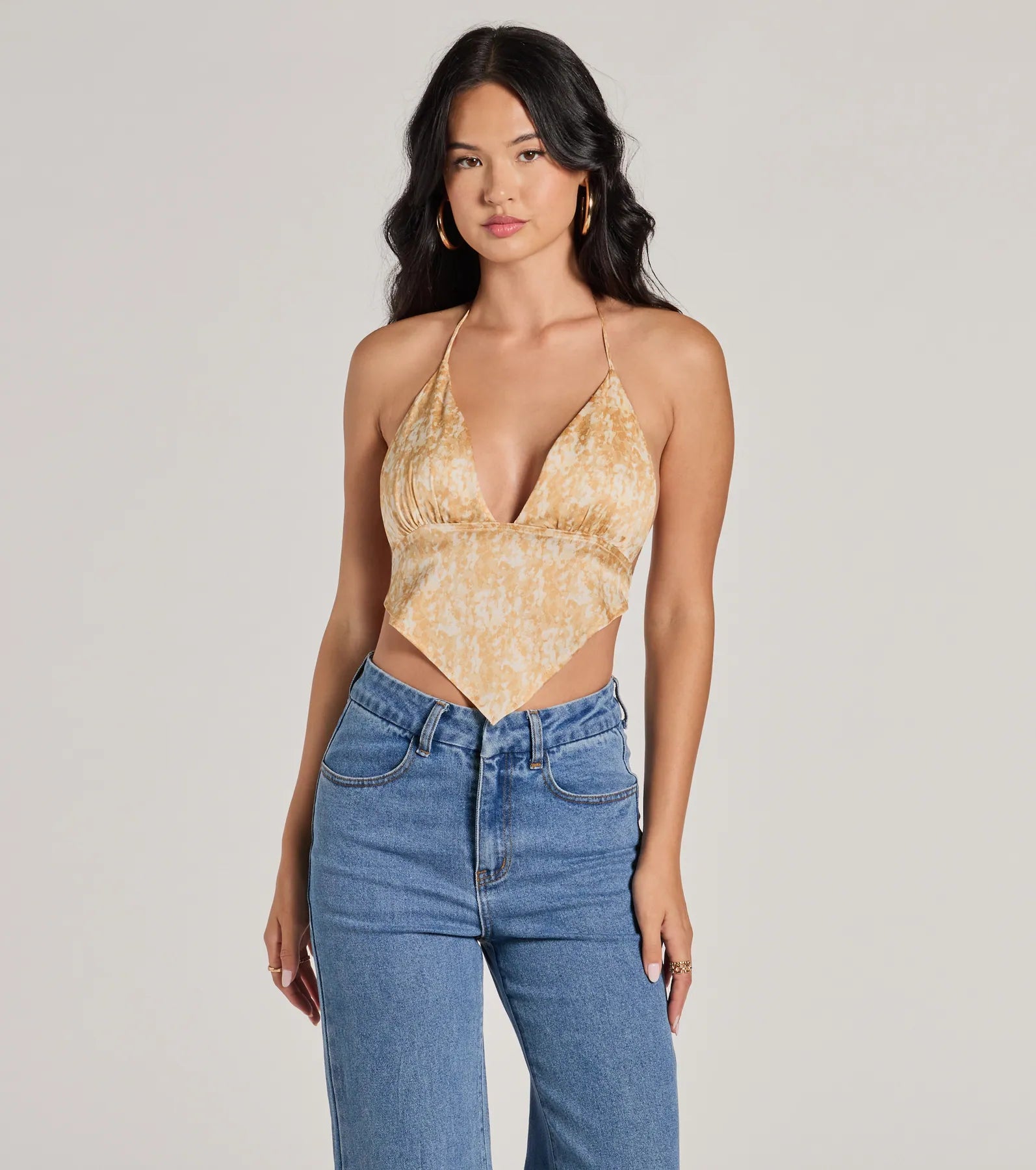 Summer Allure Abstract Print Satin Crop Top