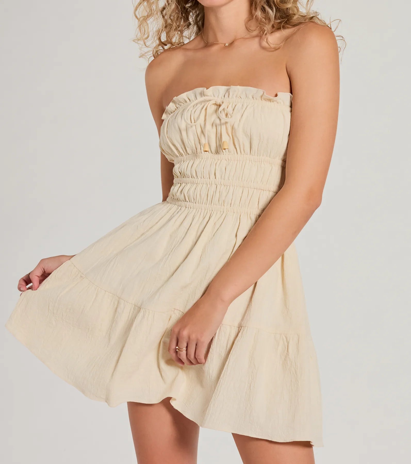 True Devotion Strapless Ruffle Skater Mini Dress